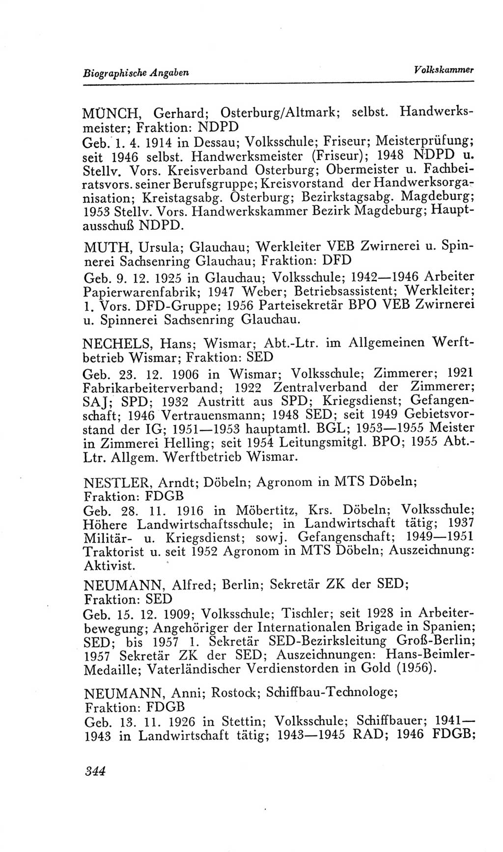 Handbuch der Volkskammer (VK) der Deutschen Demokratischen Republik (DDR), 2. Wahlperiode 1954-1958, Seite 344 (Hdb. VK. DDR, 2. WP. 1954-1958, S. 344)