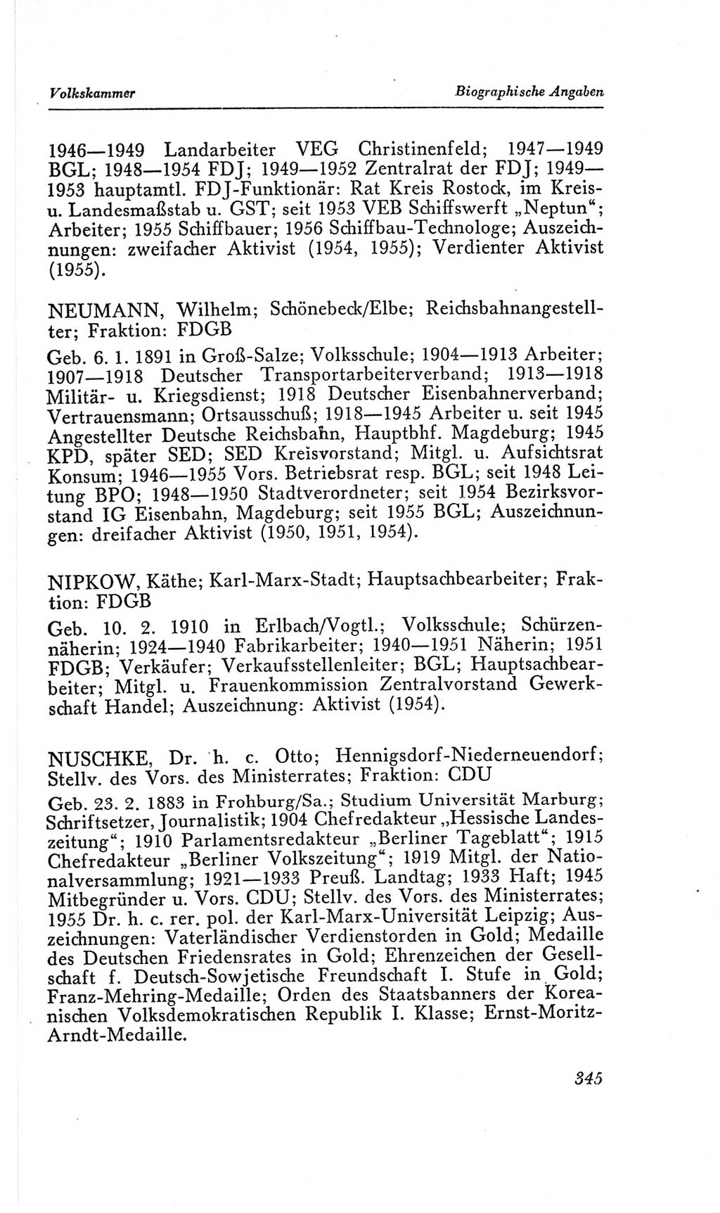 Handbuch der Volkskammer (VK) der Deutschen Demokratischen Republik (DDR), 2. Wahlperiode 1954-1958, Seite 345 (Hdb. VK. DDR, 2. WP. 1954-1958, S. 345)