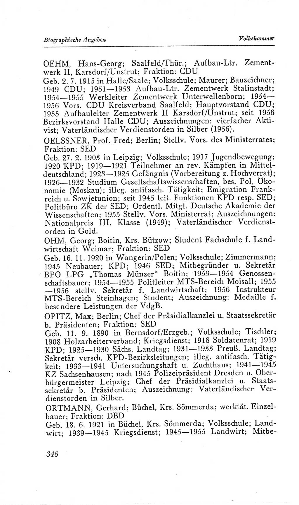 Handbuch der Volkskammer (VK) der Deutschen Demokratischen Republik (DDR), 2. Wahlperiode 1954-1958, Seite 346 (Hdb. VK. DDR, 2. WP. 1954-1958, S. 346)