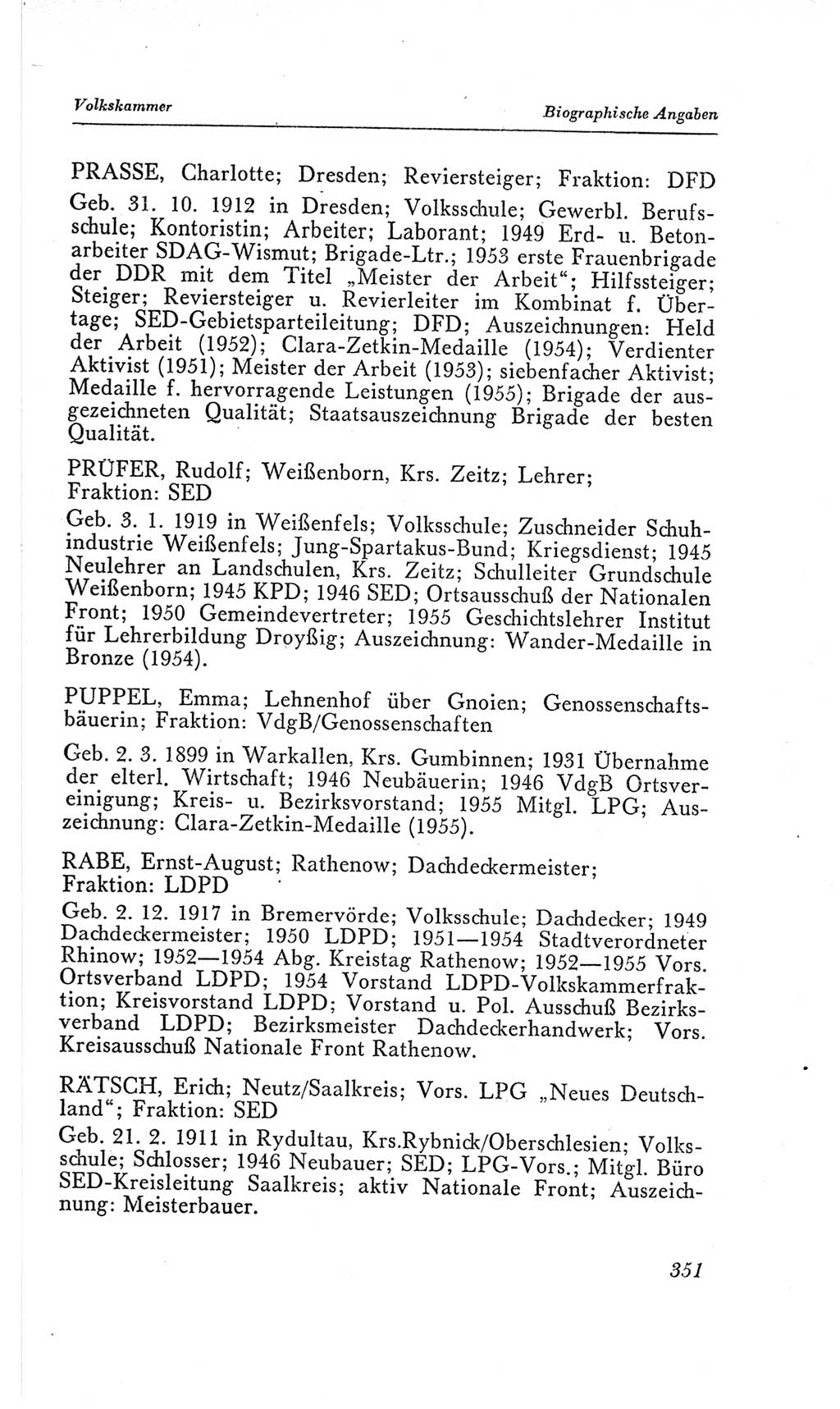 Handbuch der Volkskammer (VK) der Deutschen Demokratischen Republik (DDR), 2. Wahlperiode 1954-1958, Seite 351 (Hdb. VK. DDR, 2. WP. 1954-1958, S. 351)