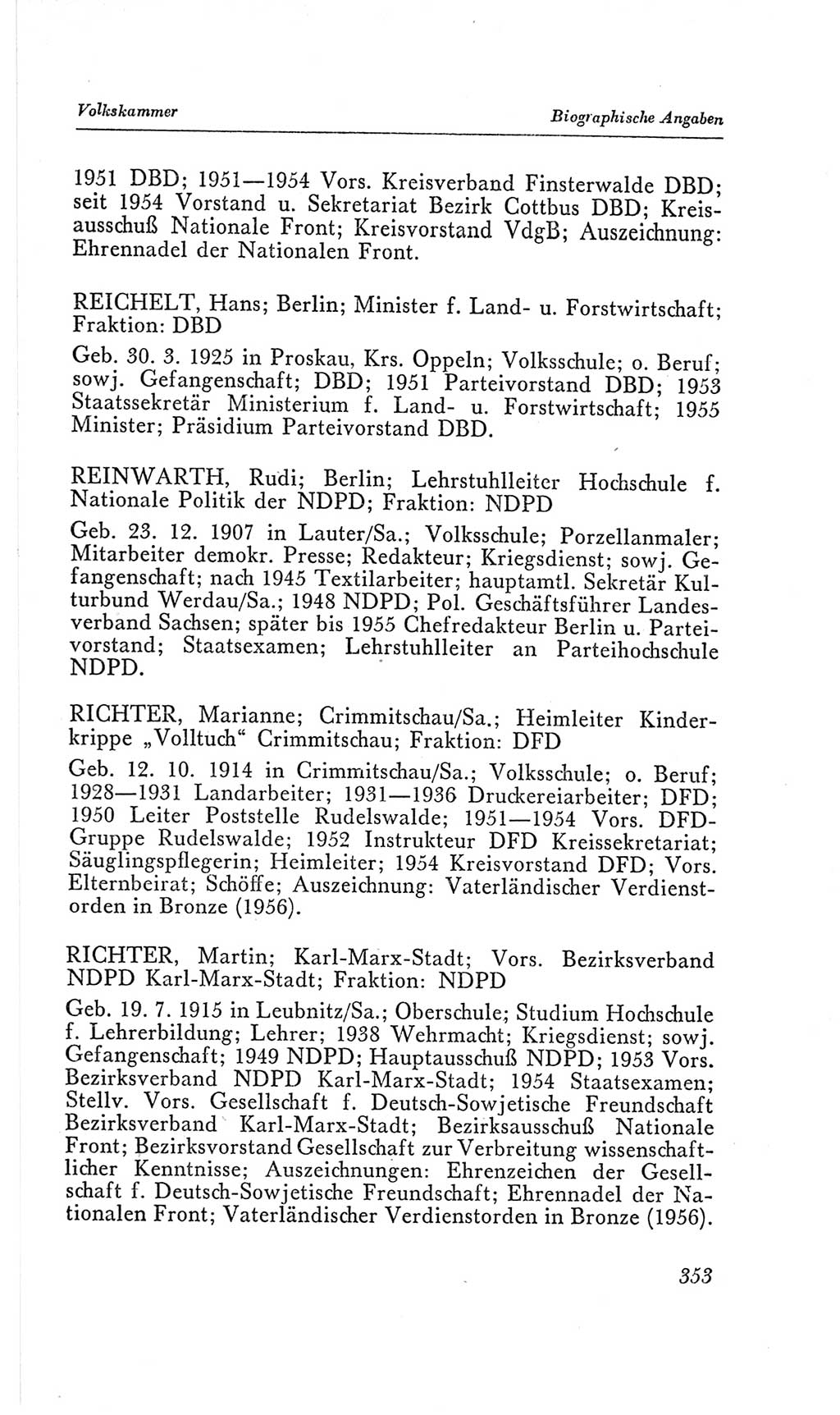 Handbuch der Volkskammer (VK) der Deutschen Demokratischen Republik (DDR), 2. Wahlperiode 1954-1958, Seite 353 (Hdb. VK. DDR, 2. WP. 1954-1958, S. 353)