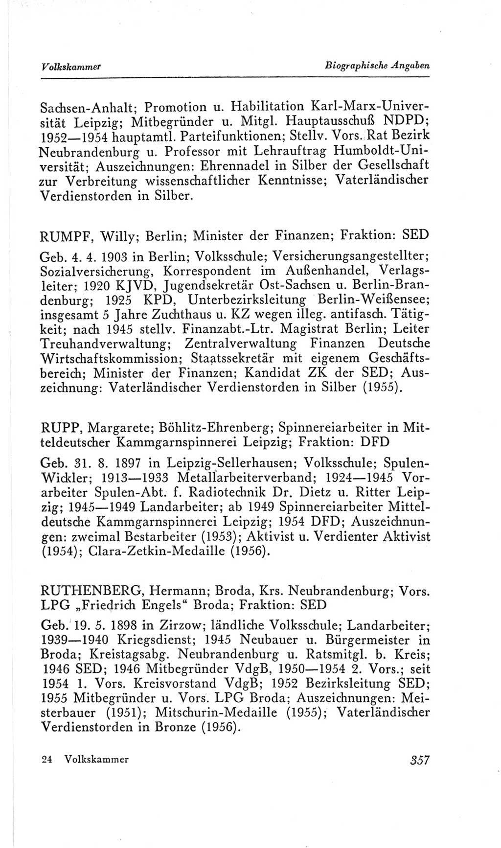 Handbuch der Volkskammer (VK) der Deutschen Demokratischen Republik (DDR), 2. Wahlperiode 1954-1958, Seite 357 (Hdb. VK. DDR, 2. WP. 1954-1958, S. 357)