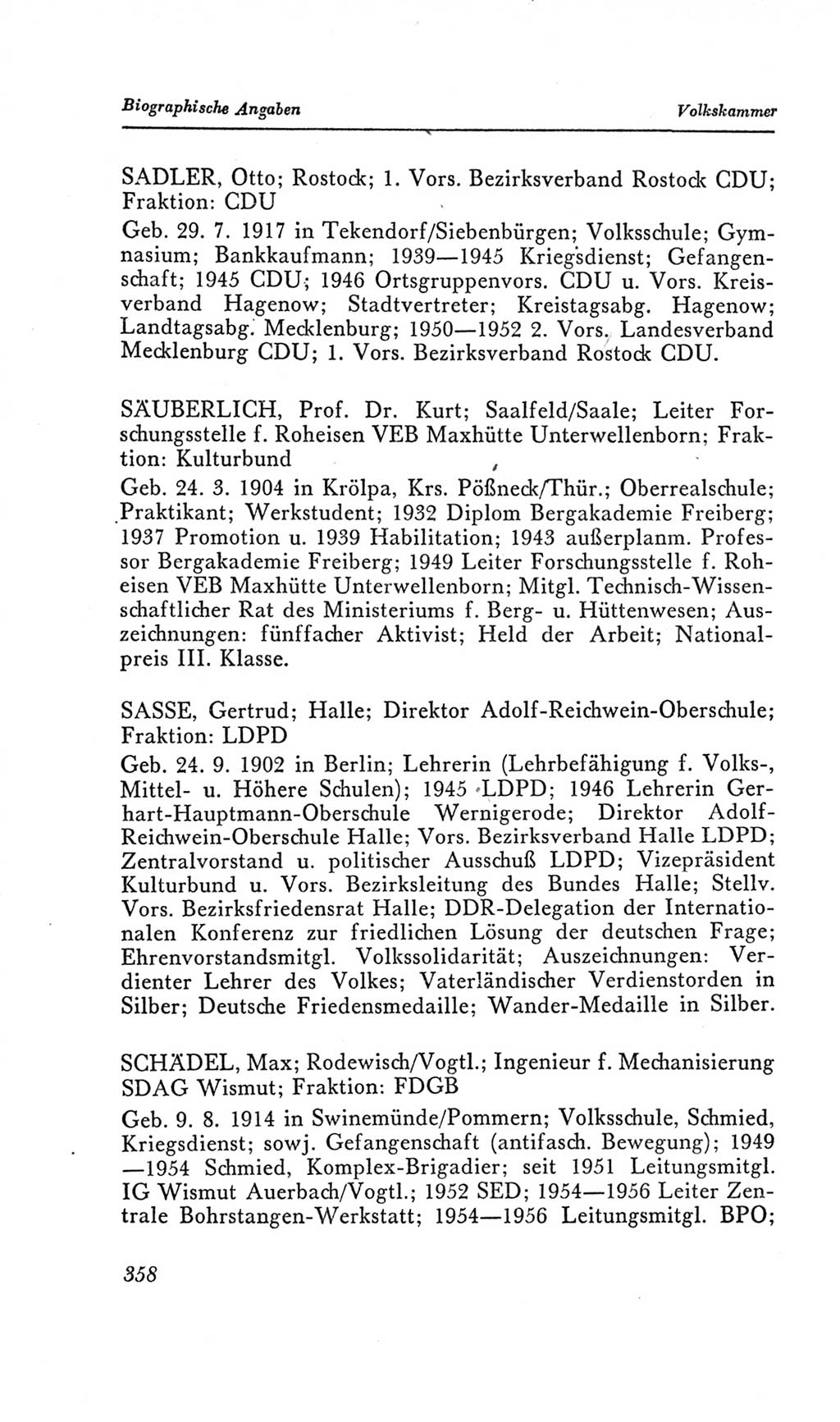 Handbuch der Volkskammer (VK) der Deutschen Demokratischen Republik (DDR), 2. Wahlperiode 1954-1958, Seite 358 (Hdb. VK. DDR, 2. WP. 1954-1958, S. 358)