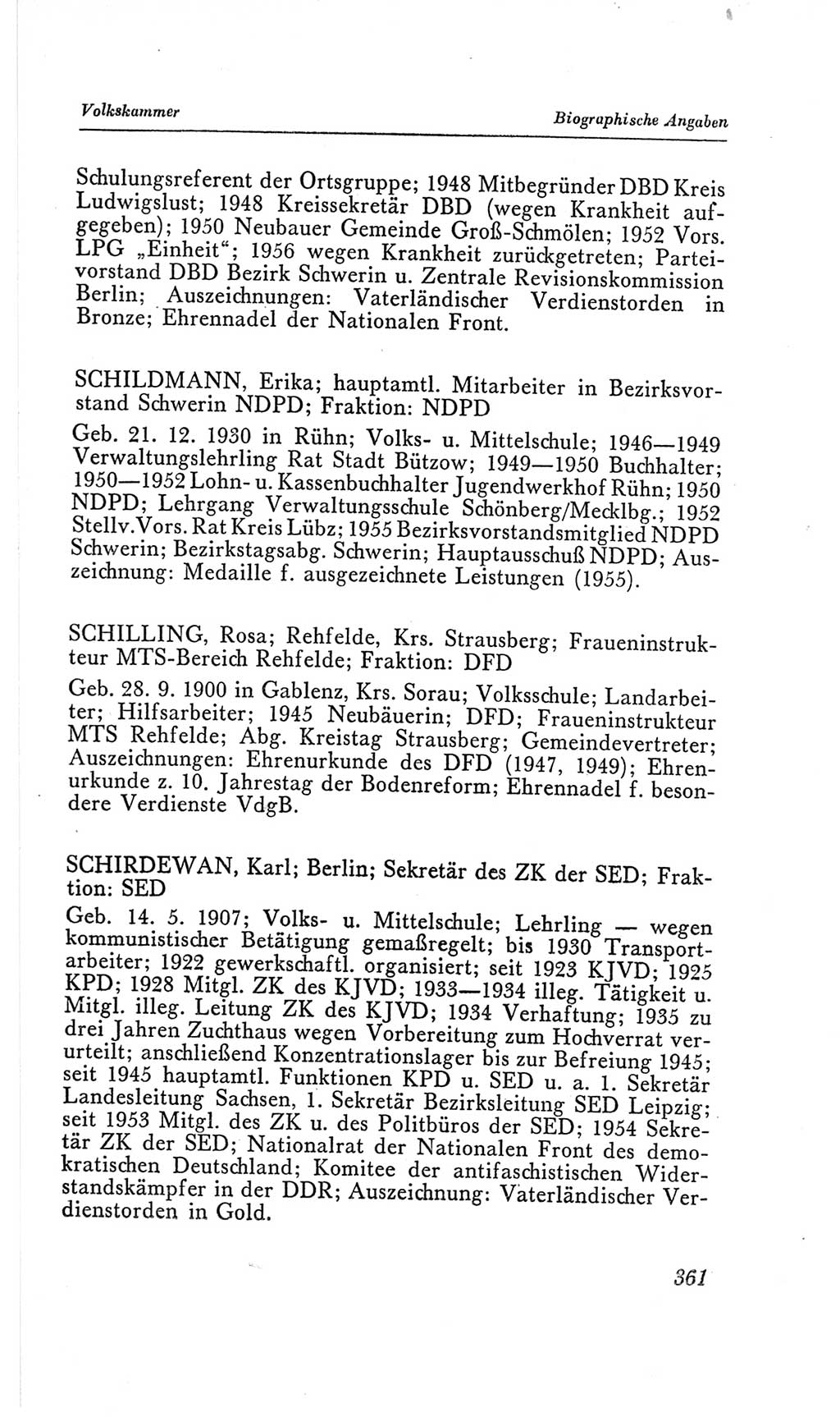 Handbuch der Volkskammer (VK) der Deutschen Demokratischen Republik (DDR), 2. Wahlperiode 1954-1958, Seite 361 (Hdb. VK. DDR, 2. WP. 1954-1958, S. 361)