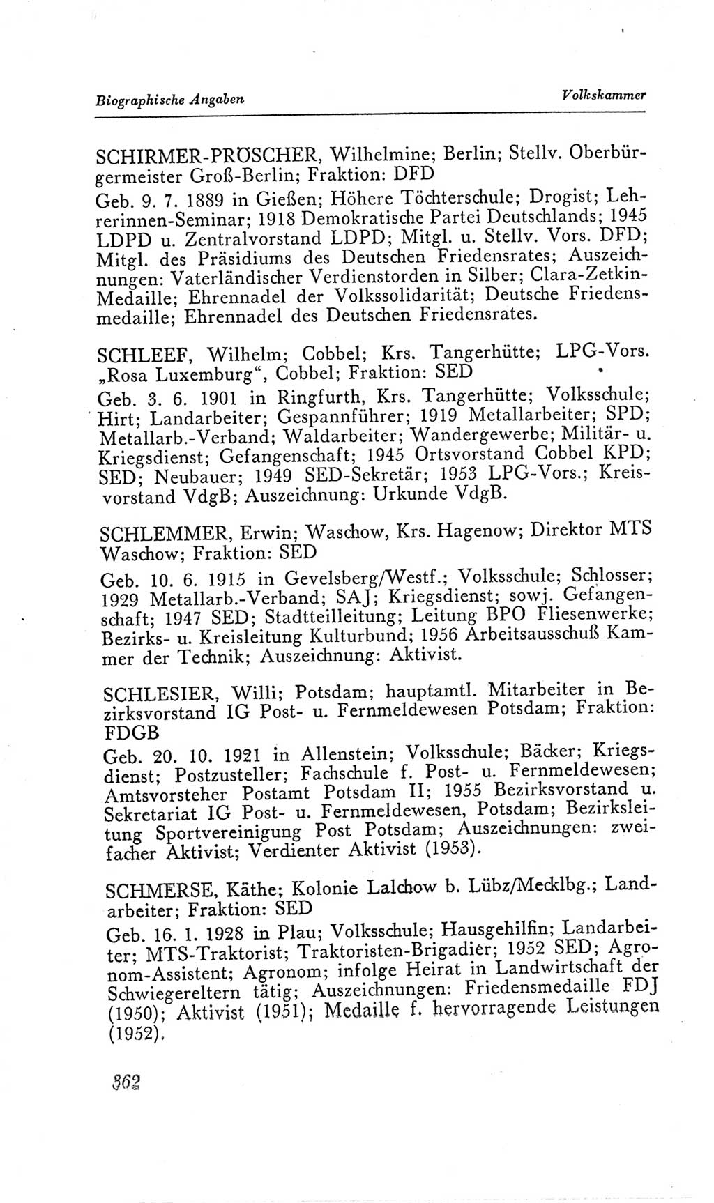 Handbuch der Volkskammer (VK) der Deutschen Demokratischen Republik (DDR), 2. Wahlperiode 1954-1958, Seite 362 (Hdb. VK. DDR, 2. WP. 1954-1958, S. 362)