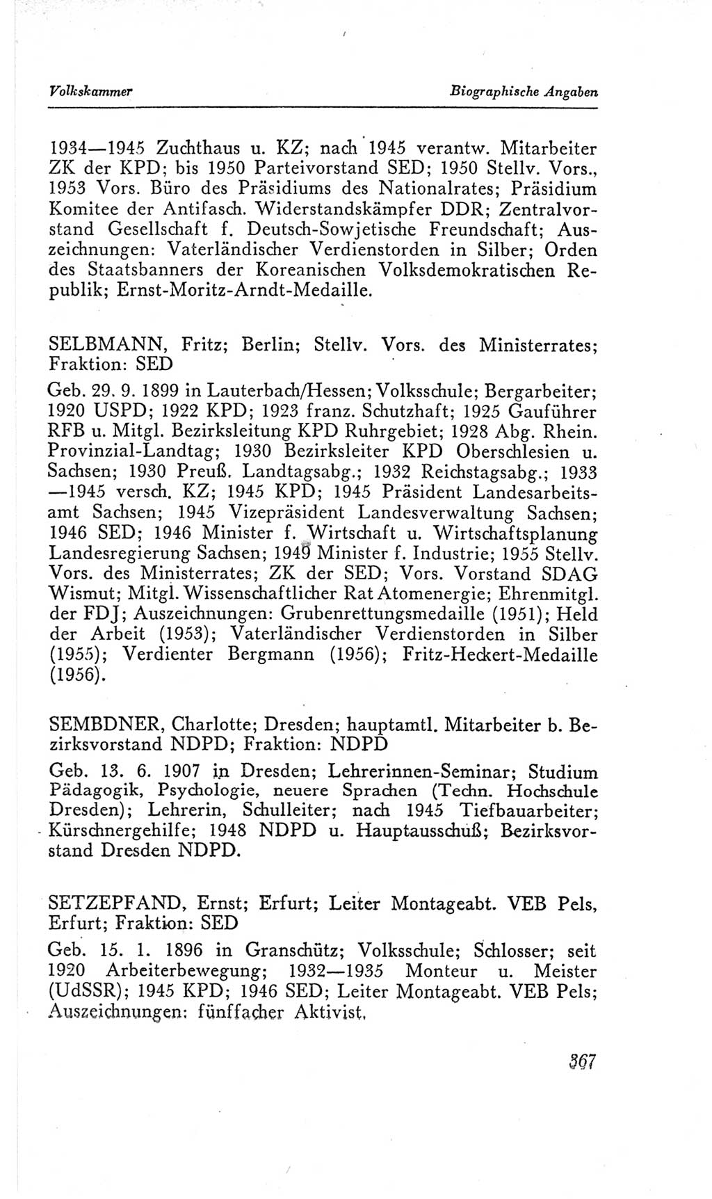 Handbuch der Volkskammer (VK) der Deutschen Demokratischen Republik (DDR), 2. Wahlperiode 1954-1958, Seite 367 (Hdb. VK. DDR, 2. WP. 1954-1958, S. 367)