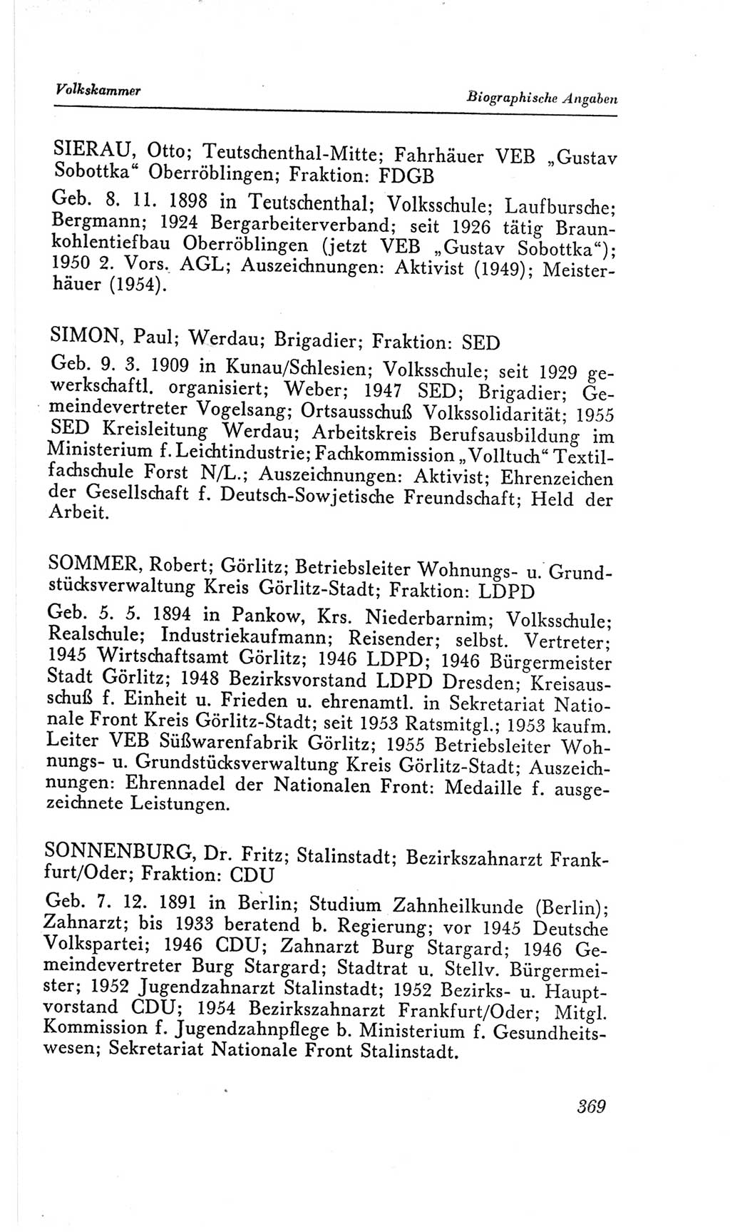 Handbuch der Volkskammer (VK) der Deutschen Demokratischen Republik (DDR), 2. Wahlperiode 1954-1958, Seite 369 (Hdb. VK. DDR, 2. WP. 1954-1958, S. 369)
