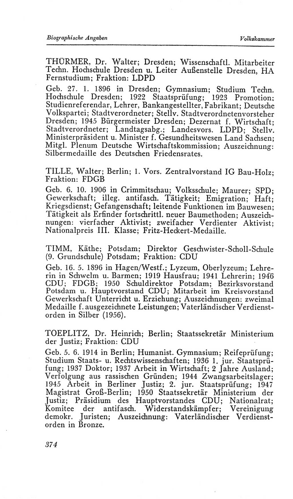 Handbuch der Volkskammer (VK) der Deutschen Demokratischen Republik (DDR), 2. Wahlperiode 1954-1958, Seite 374 (Hdb. VK. DDR, 2. WP. 1954-1958, S. 374)