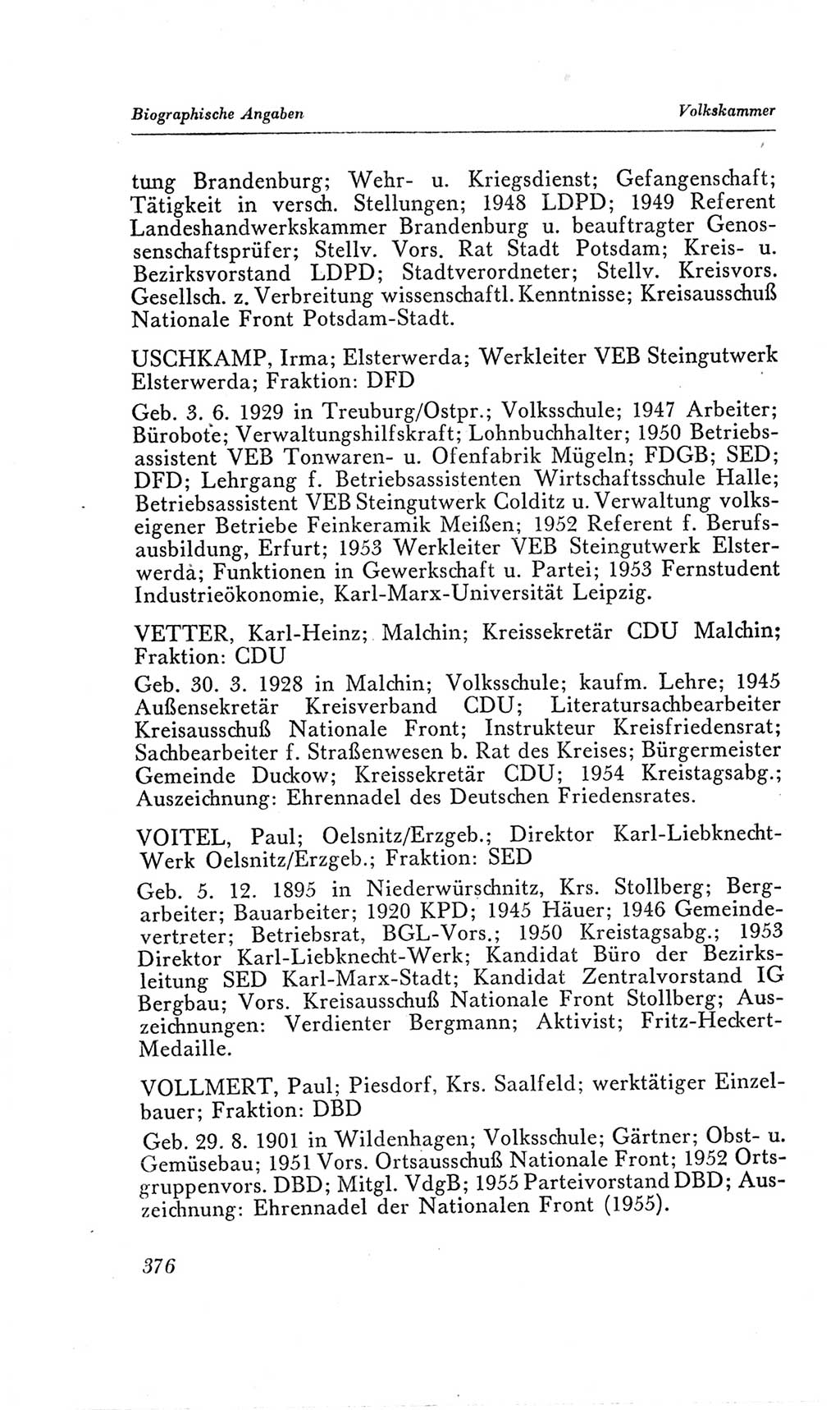 Handbuch der Volkskammer (VK) der Deutschen Demokratischen Republik (DDR), 2. Wahlperiode 1954-1958, Seite 376 (Hdb. VK. DDR, 2. WP. 1954-1958, S. 376)