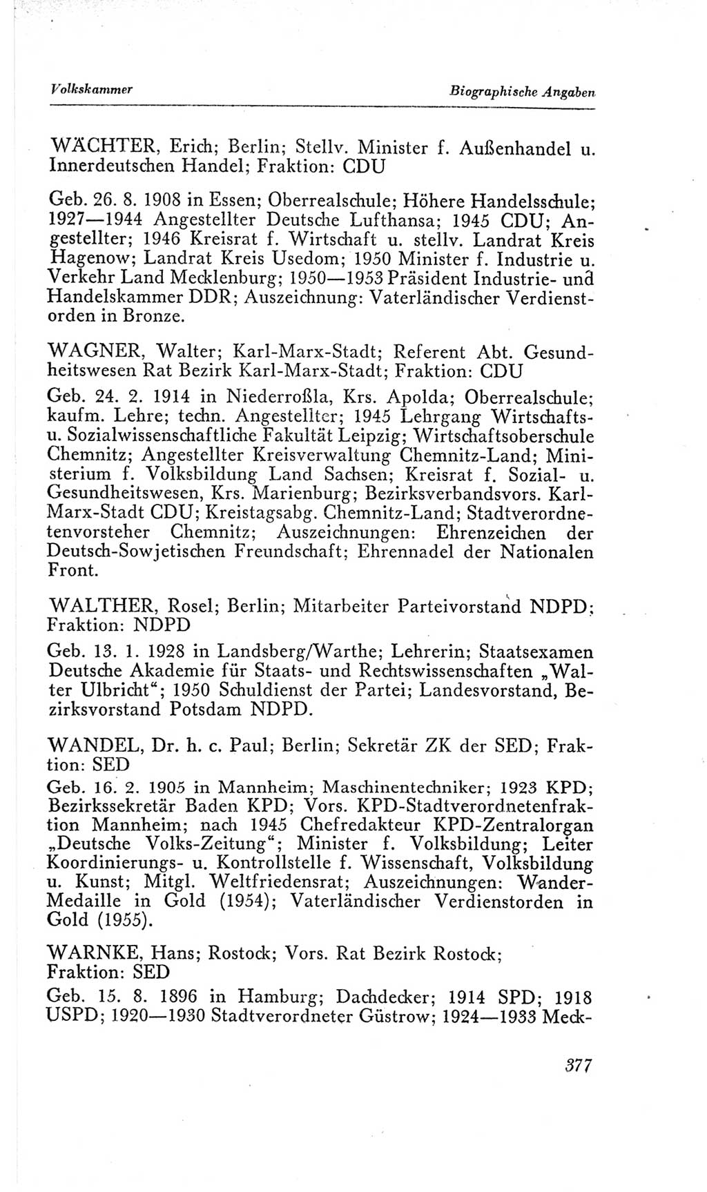 Handbuch der Volkskammer (VK) der Deutschen Demokratischen Republik (DDR), 2. Wahlperiode 1954-1958, Seite 377 (Hdb. VK. DDR, 2. WP. 1954-1958, S. 377)