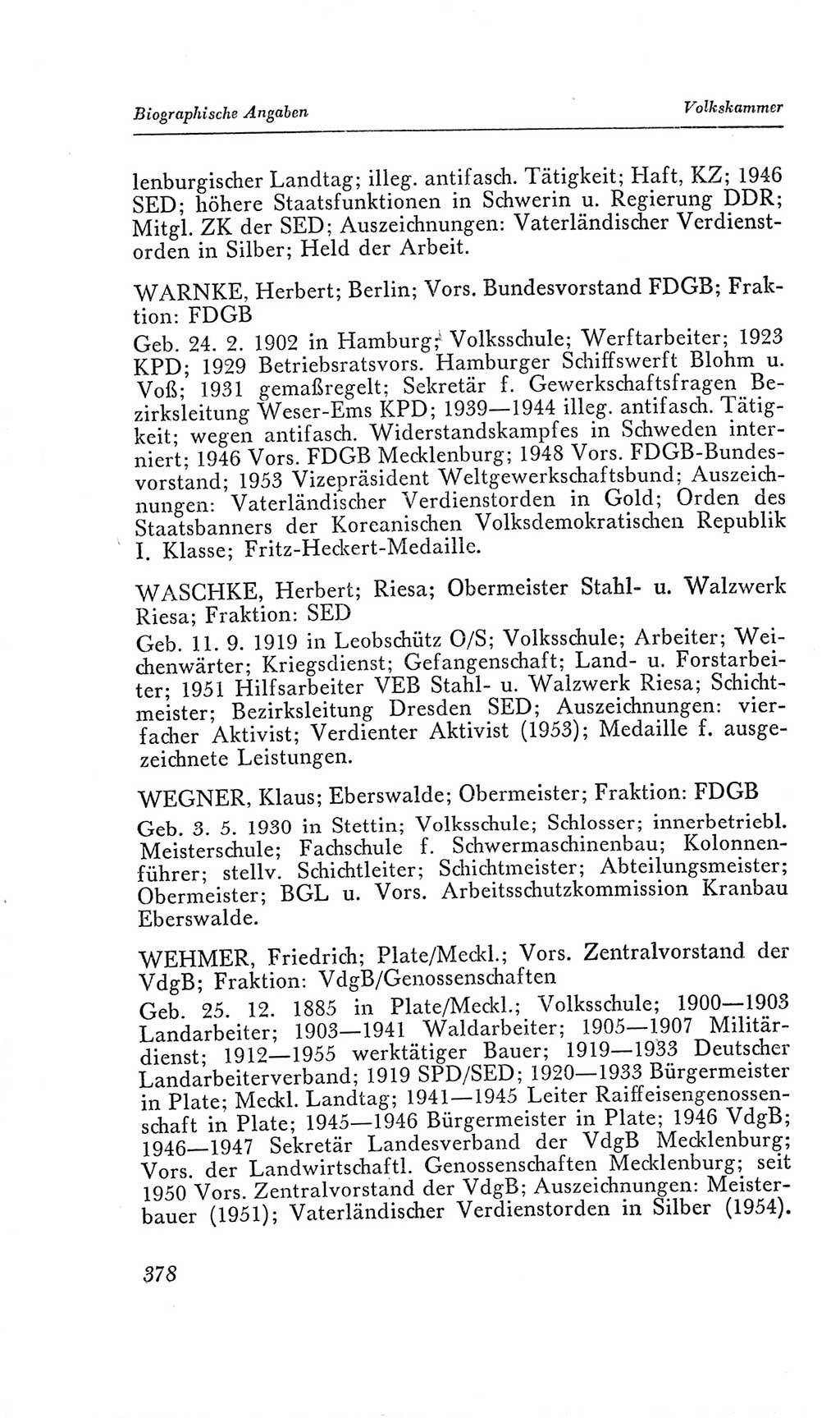 Handbuch der Volkskammer (VK) der Deutschen Demokratischen Republik (DDR), 2. Wahlperiode 1954-1958, Seite 378 (Hdb. VK. DDR, 2. WP. 1954-1958, S. 378)