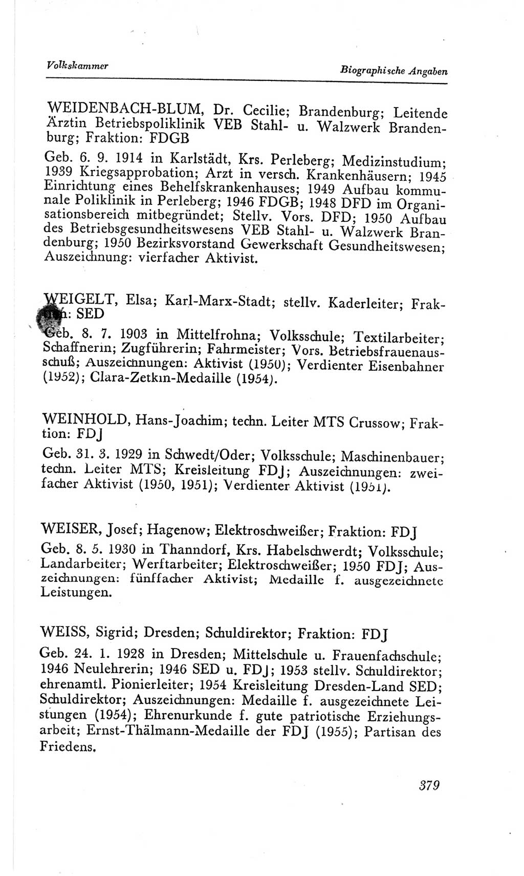 Handbuch der Volkskammer (VK) der Deutschen Demokratischen Republik (DDR), 2. Wahlperiode 1954-1958, Seite 379 (Hdb. VK. DDR, 2. WP. 1954-1958, S. 379)