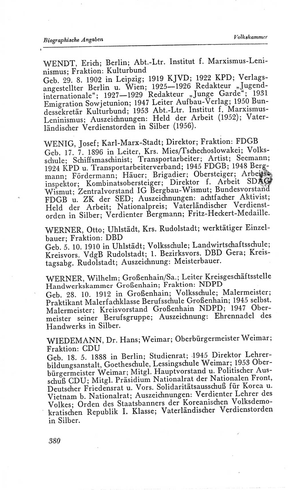 Handbuch der Volkskammer (VK) der Deutschen Demokratischen Republik (DDR), 2. Wahlperiode 1954-1958, Seite 380 (Hdb. VK. DDR, 2. WP. 1954-1958, S. 380)