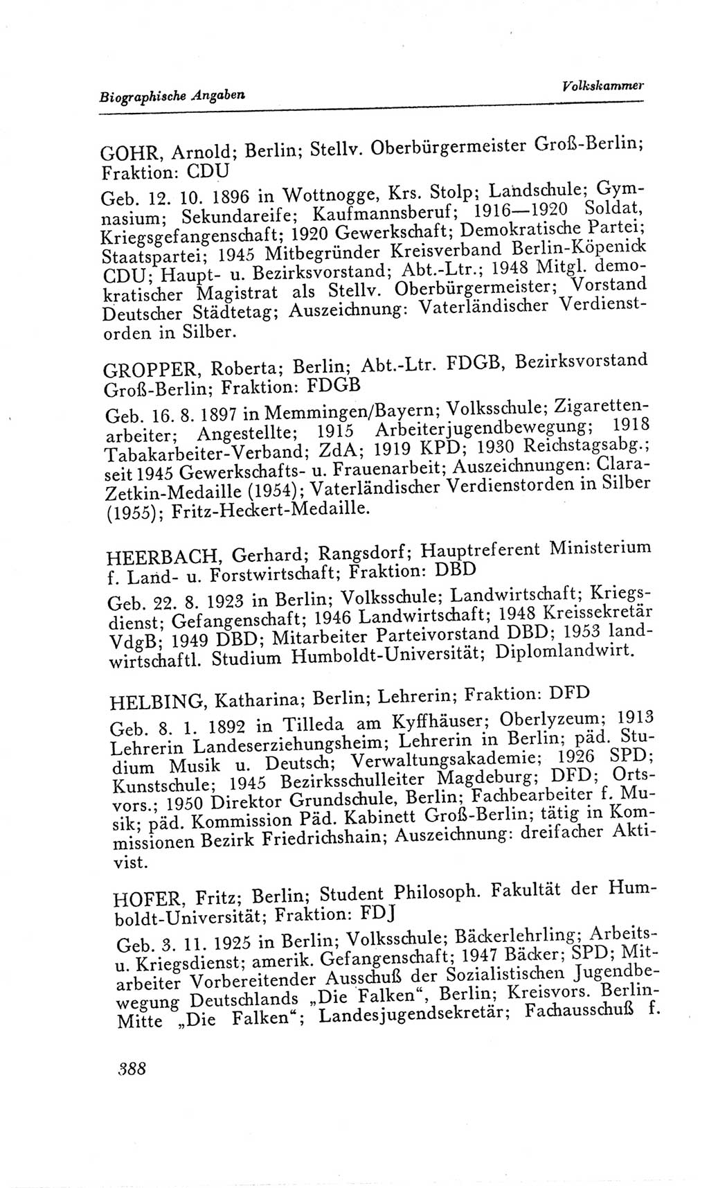 Handbuch der Volkskammer (VK) der Deutschen Demokratischen Republik (DDR), 2. Wahlperiode 1954-1958, Seite 388 (Hdb. VK. DDR, 2. WP. 1954-1958, S. 388)