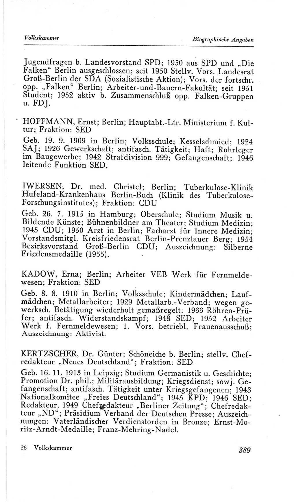 Handbuch der Volkskammer (VK) der Deutschen Demokratischen Republik (DDR), 2. Wahlperiode 1954-1958, Seite 389 (Hdb. VK. DDR, 2. WP. 1954-1958, S. 389)