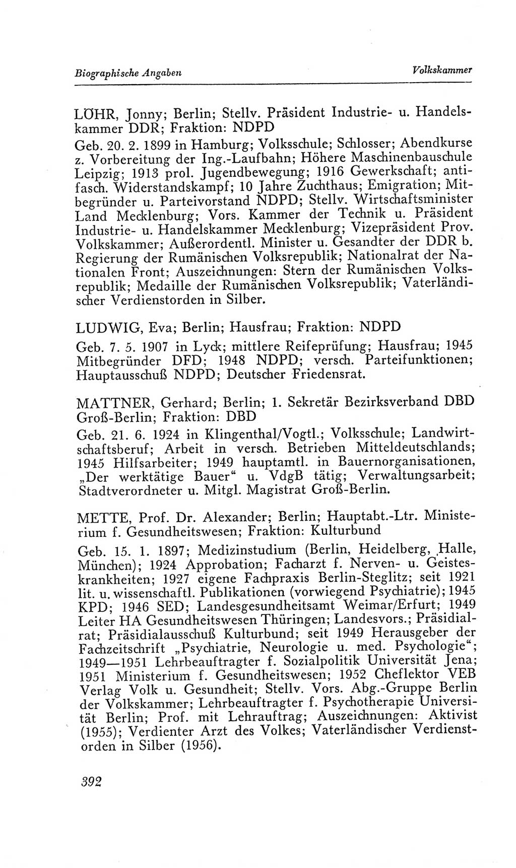 Handbuch der Volkskammer (VK) der Deutschen Demokratischen Republik (DDR), 2. Wahlperiode 1954-1958, Seite 392 (Hdb. VK. DDR, 2. WP. 1954-1958, S. 392)