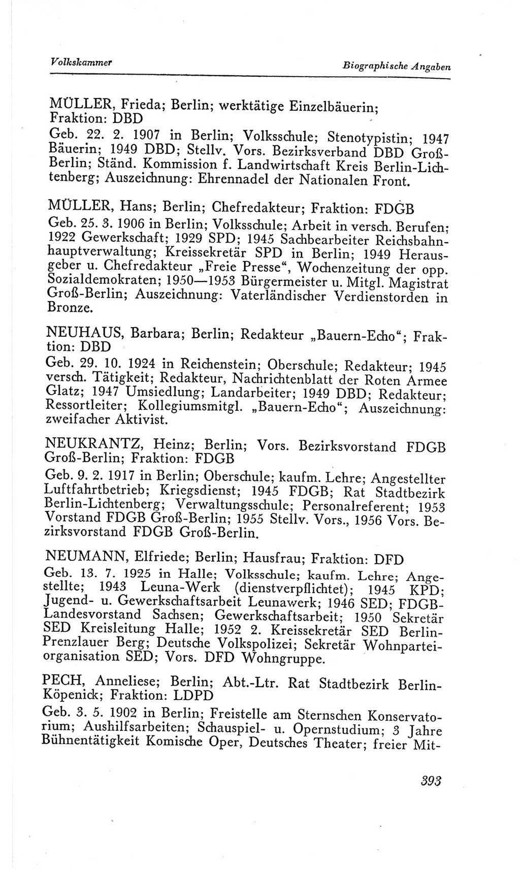 Handbuch der Volkskammer (VK) der Deutschen Demokratischen Republik (DDR), 2. Wahlperiode 1954-1958, Seite 393 (Hdb. VK. DDR, 2. WP. 1954-1958, S. 393)