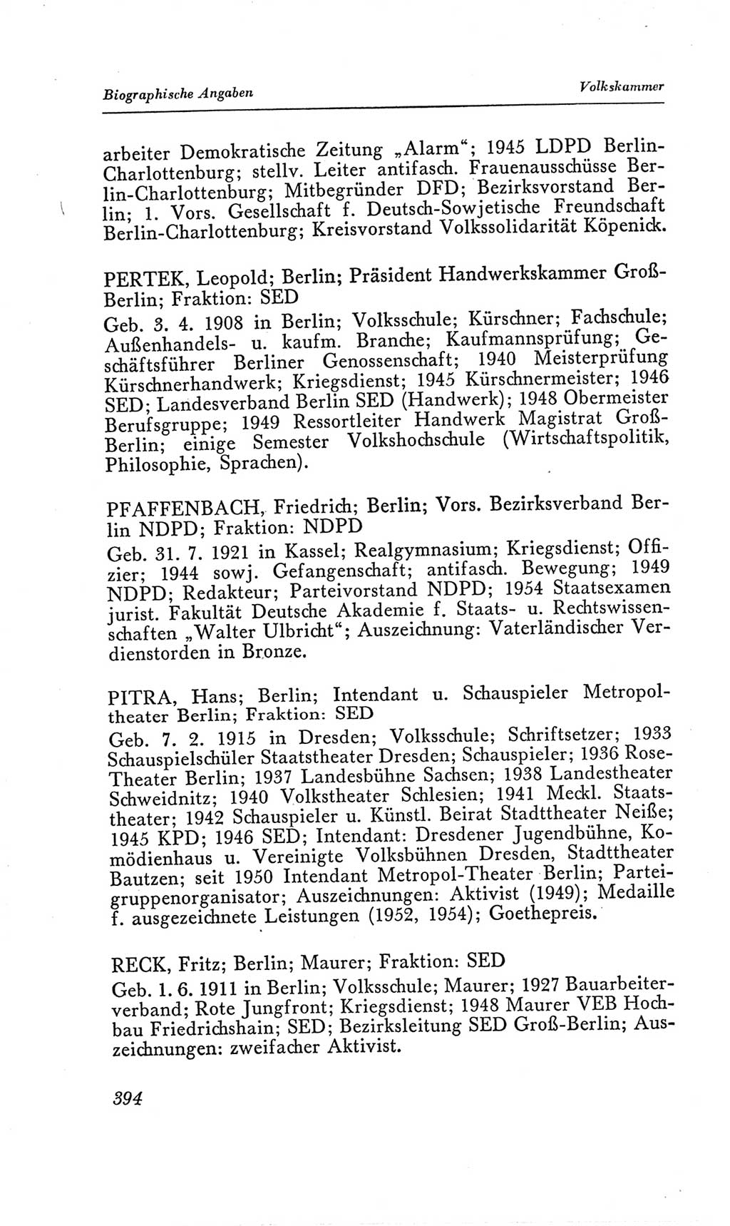 Handbuch der Volkskammer (VK) der Deutschen Demokratischen Republik (DDR), 2. Wahlperiode 1954-1958, Seite 394 (Hdb. VK. DDR, 2. WP. 1954-1958, S. 394)