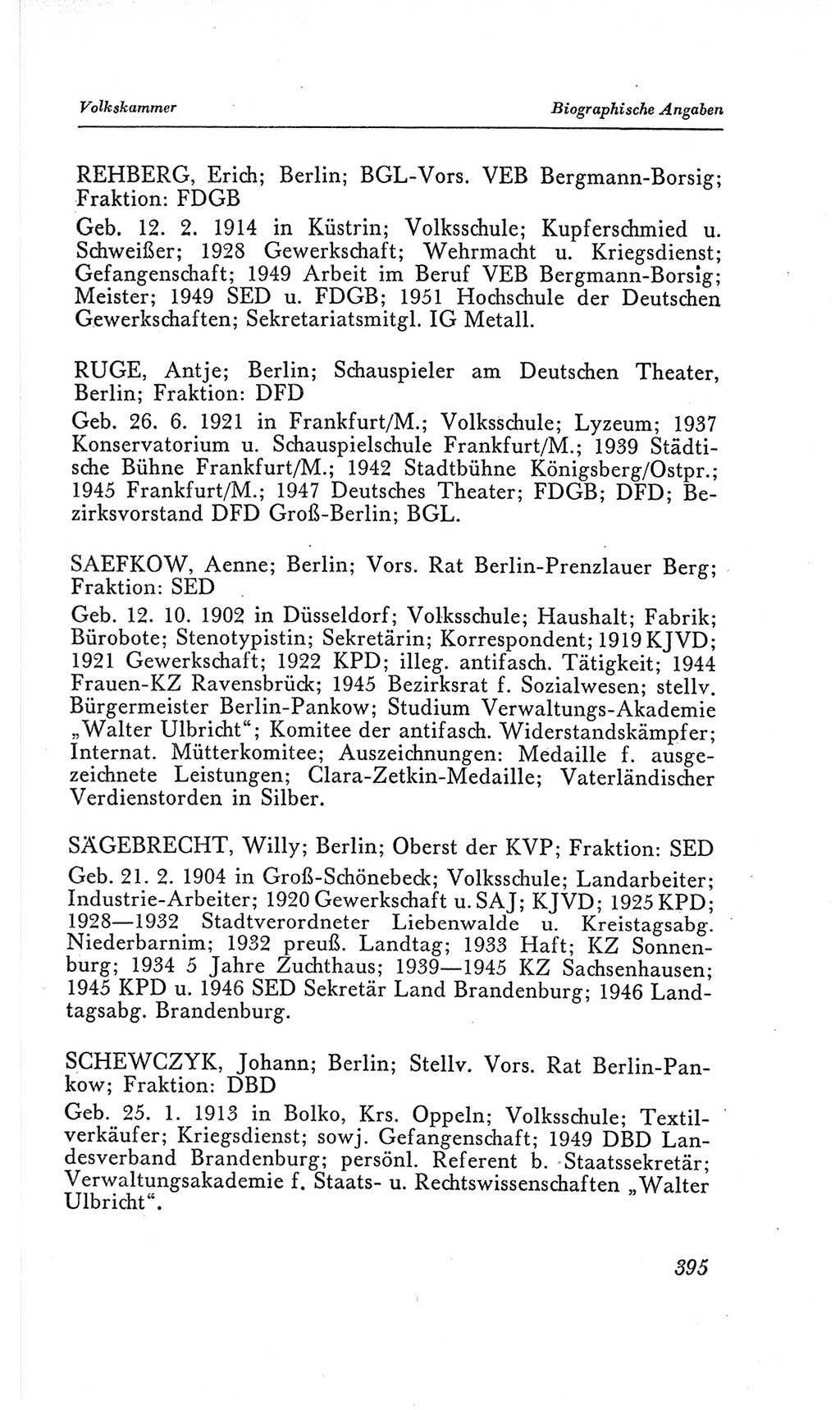 Handbuch der Volkskammer (VK) der Deutschen Demokratischen Republik (DDR), 2. Wahlperiode 1954-1958, Seite 395 (Hdb. VK. DDR, 2. WP. 1954-1958, S. 395)