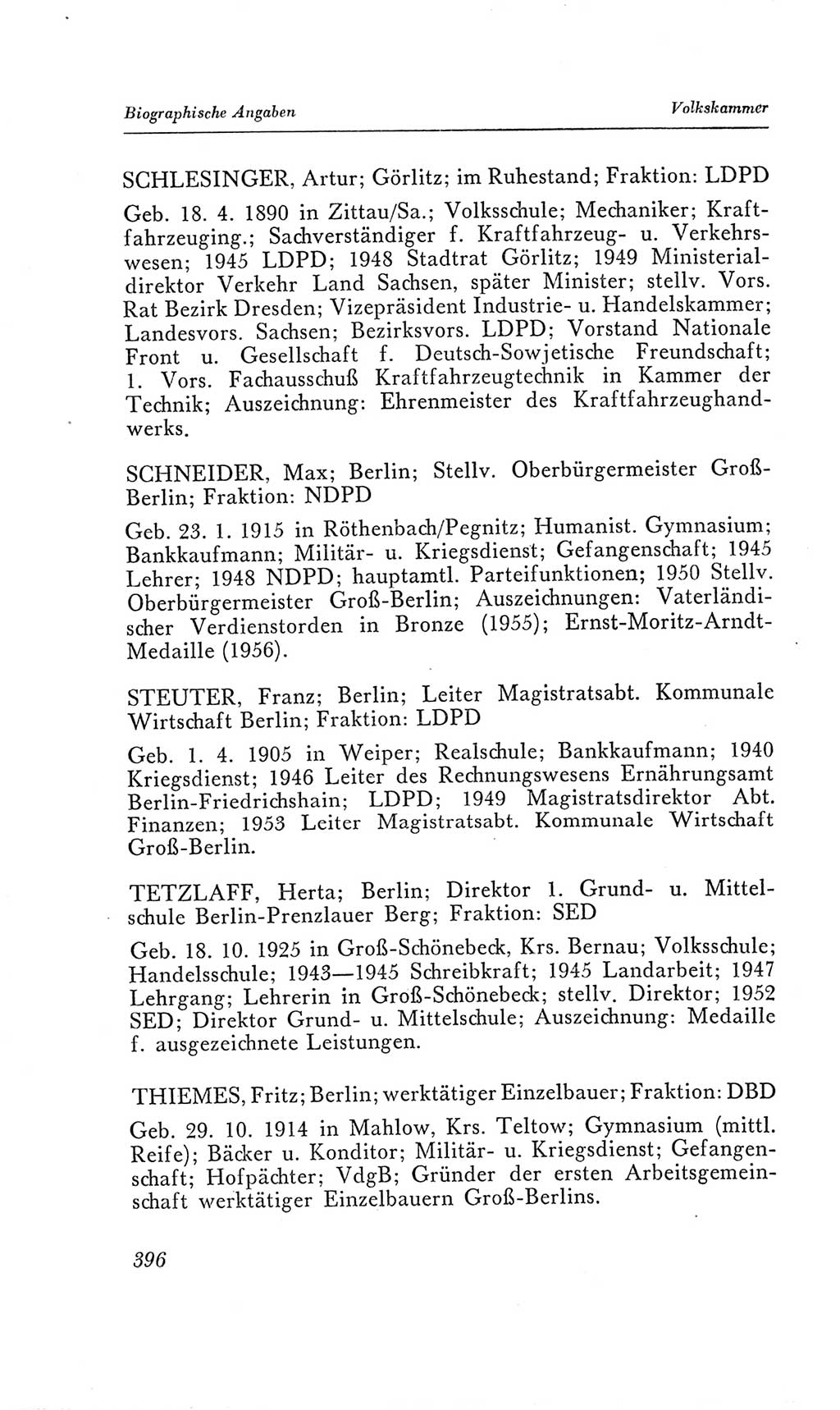 Handbuch der Volkskammer (VK) der Deutschen Demokratischen Republik (DDR), 2. Wahlperiode 1954-1958, Seite 396 (Hdb. VK. DDR, 2. WP. 1954-1958, S. 396)