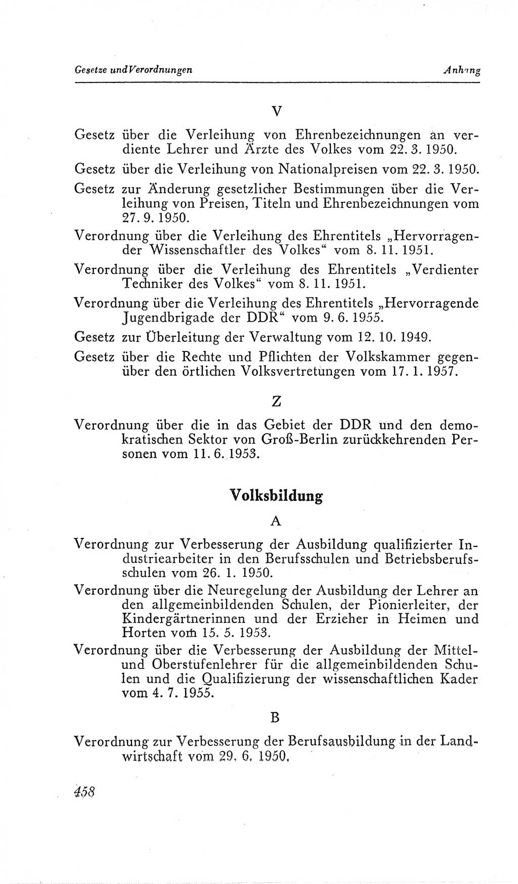 Handbuch der Volkskammer (VK) der Deutschen Demokratischen Republik (DDR), 2. Wahlperiode 1954-1958, Seite 458 (Hdb. VK. DDR, 2. WP. 1954-1958, S. 458)