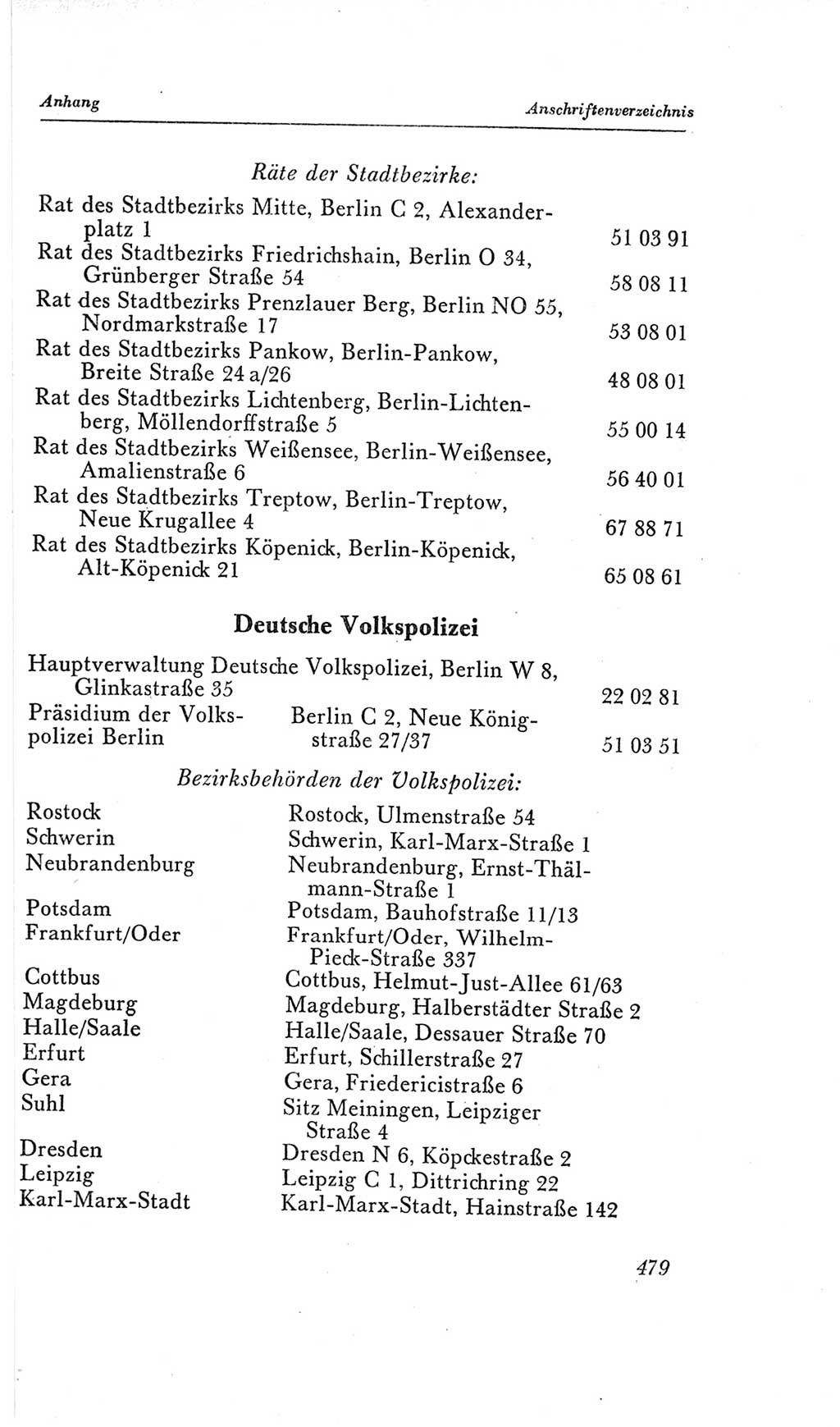Handbuch der Volkskammer (VK) der Deutschen Demokratischen Republik (DDR), 2. Wahlperiode 1954-1958, Seite 479 (Hdb. VK. DDR, 2. WP. 1954-1958, S. 479)