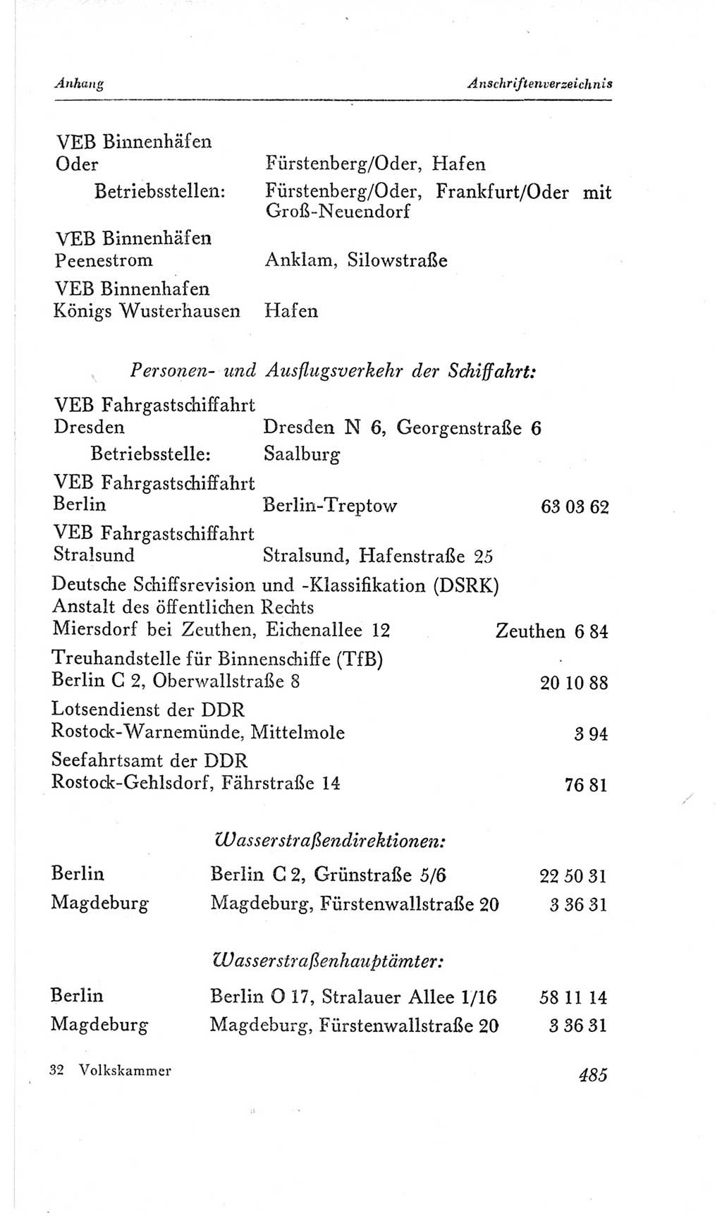 Handbuch der Volkskammer (VK) der Deutschen Demokratischen Republik (DDR), 2. Wahlperiode 1954-1958, Seite 485 (Hdb. VK. DDR, 2. WP. 1954-1958, S. 485)