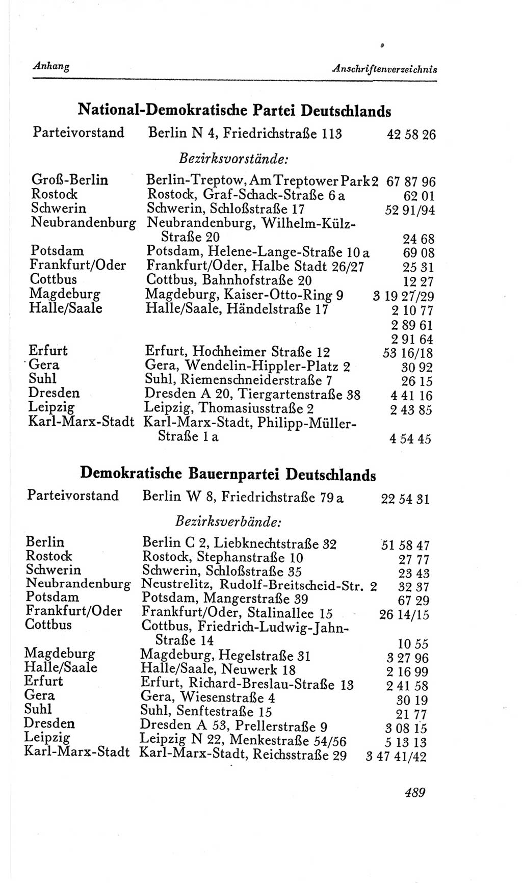 Handbuch der Volkskammer (VK) der Deutschen Demokratischen Republik (DDR), 2. Wahlperiode 1954-1958, Seite 489 (Hdb. VK. DDR, 2. WP. 1954-1958, S. 489)