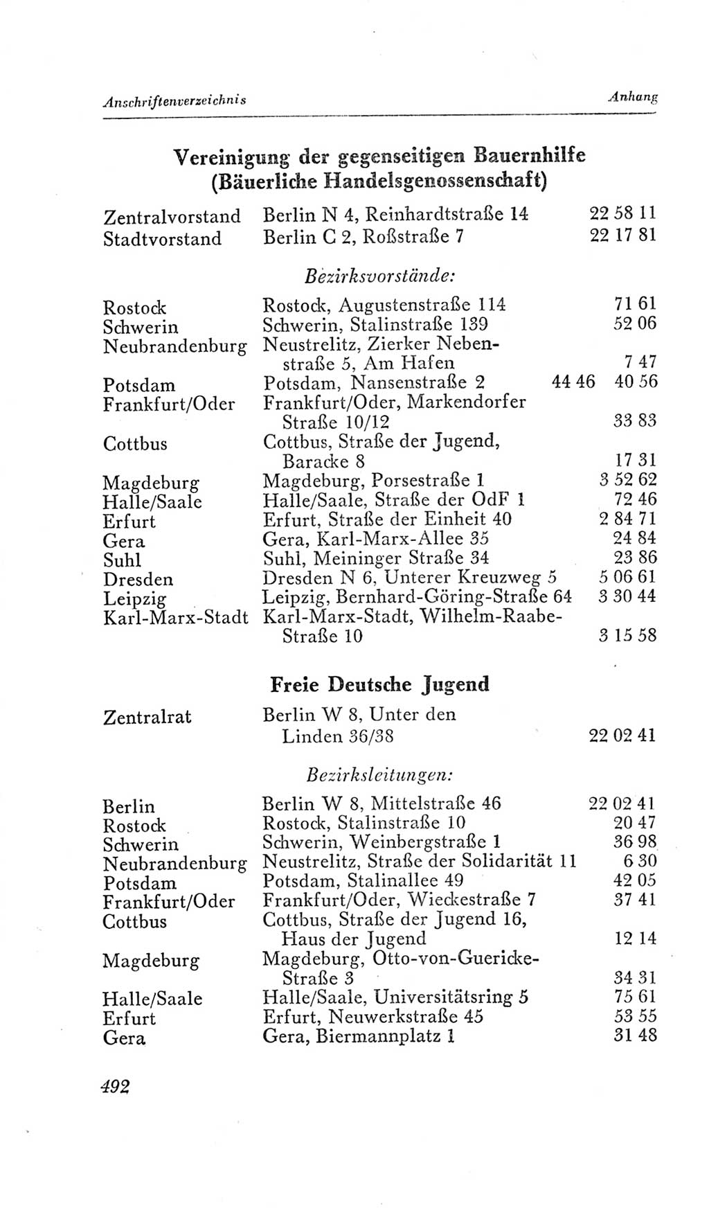 Handbuch der Volkskammer (VK) der Deutschen Demokratischen Republik (DDR), 2. Wahlperiode 1954-1958, Seite 492 (Hdb. VK. DDR, 2. WP. 1954-1958, S. 492)