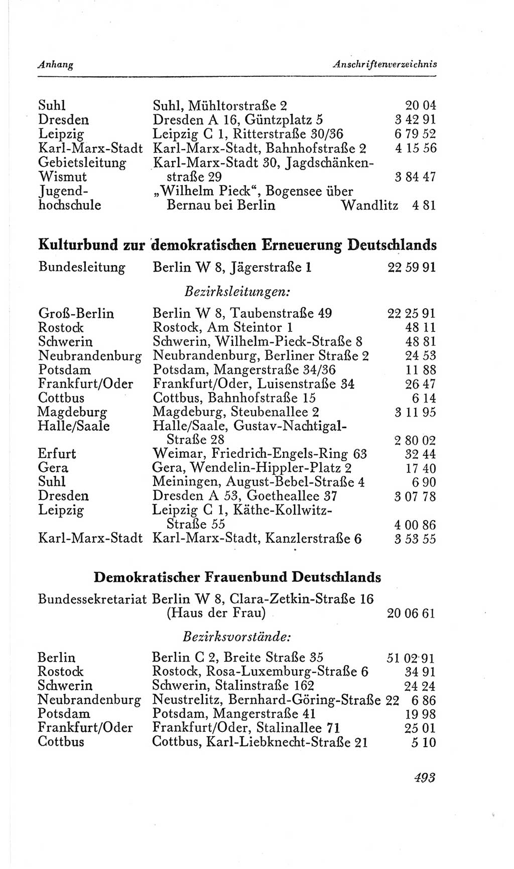 Handbuch der Volkskammer (VK) der Deutschen Demokratischen Republik (DDR), 2. Wahlperiode 1954-1958, Seite 493 (Hdb. VK. DDR, 2. WP. 1954-1958, S. 493)