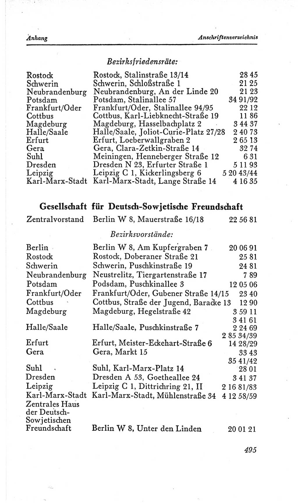 Handbuch der Volkskammer (VK) der Deutschen Demokratischen Republik (DDR), 2. Wahlperiode 1954-1958, Seite 495 (Hdb. VK. DDR, 2. WP. 1954-1958, S. 495)