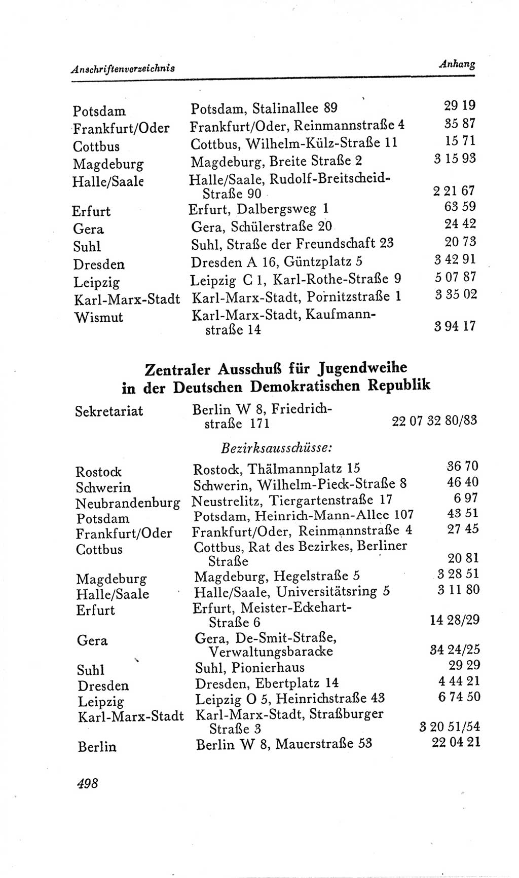 Handbuch der Volkskammer (VK) der Deutschen Demokratischen Republik (DDR), 2. Wahlperiode 1954-1958, Seite 498 (Hdb. VK. DDR, 2. WP. 1954-1958, S. 498)