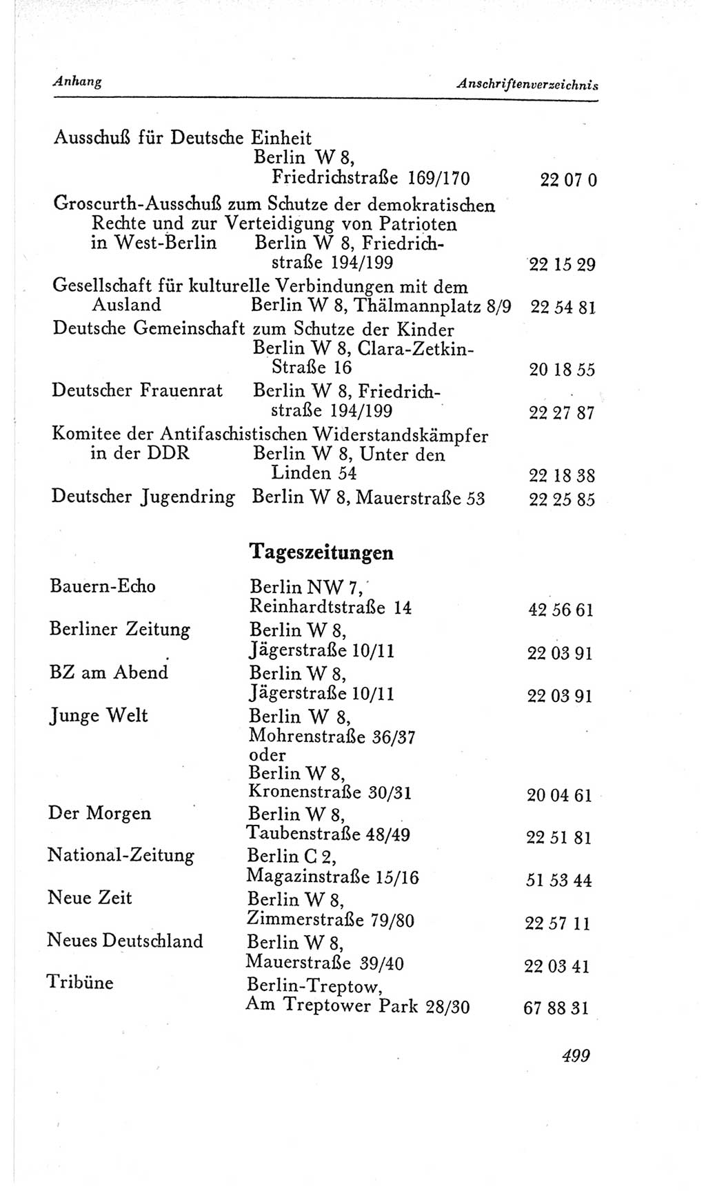 Handbuch der Volkskammer (VK) der Deutschen Demokratischen Republik (DDR), 2. Wahlperiode 1954-1958, Seite 499 (Hdb. VK. DDR, 2. WP. 1954-1958, S. 499)