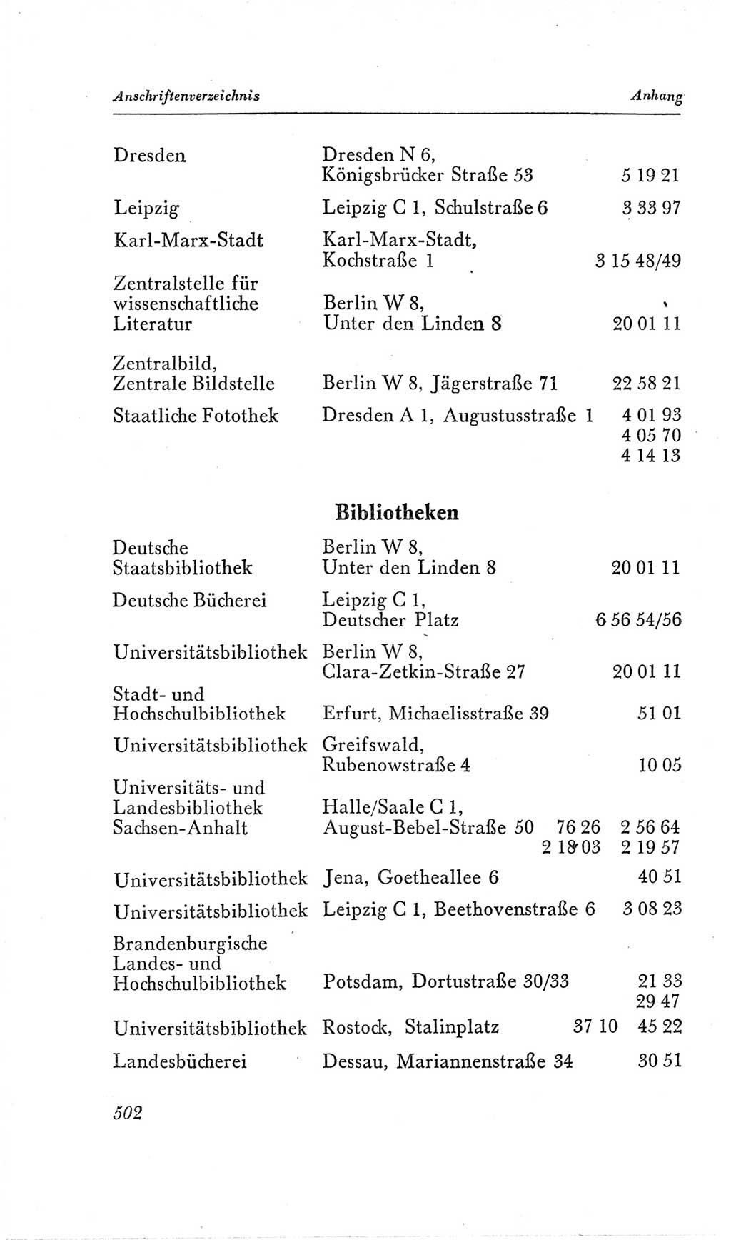 Handbuch der Volkskammer (VK) der Deutschen Demokratischen Republik (DDR), 2. Wahlperiode 1954-1958, Seite 502 (Hdb. VK. DDR, 2. WP. 1954-1958, S. 502)