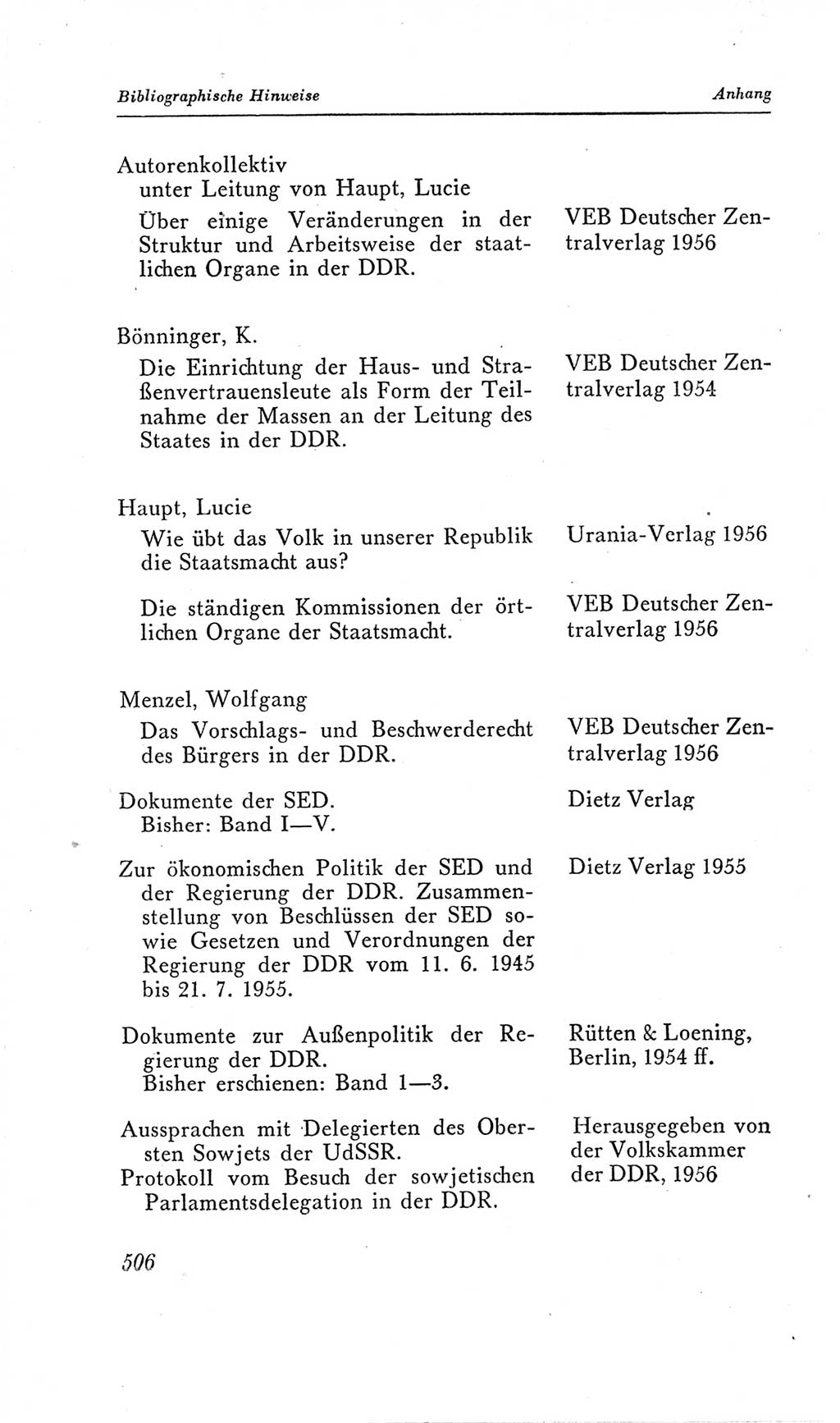 Handbuch der Volkskammer (VK) der Deutschen Demokratischen Republik (DDR), 2. Wahlperiode 1954-1958, Seite 506 (Hdb. VK. DDR, 2. WP. 1954-1958, S. 506)