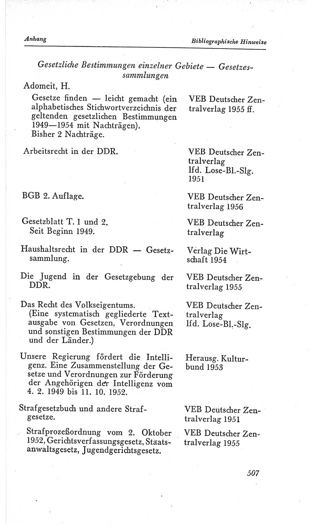 Handbuch der Volkskammer (VK) der Deutschen Demokratischen Republik (DDR), 2. Wahlperiode 1954-1958, Seite 507 (Hdb. VK. DDR, 2. WP. 1954-1958, S. 507)