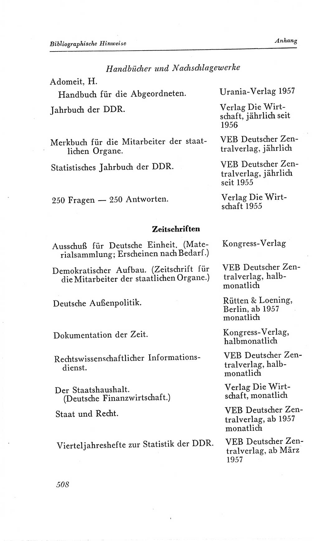 Handbuch der Volkskammer (VK) der Deutschen Demokratischen Republik (DDR), 2. Wahlperiode 1954-1958, Seite 508 (Hdb. VK. DDR, 2. WP. 1954-1958, S. 508)