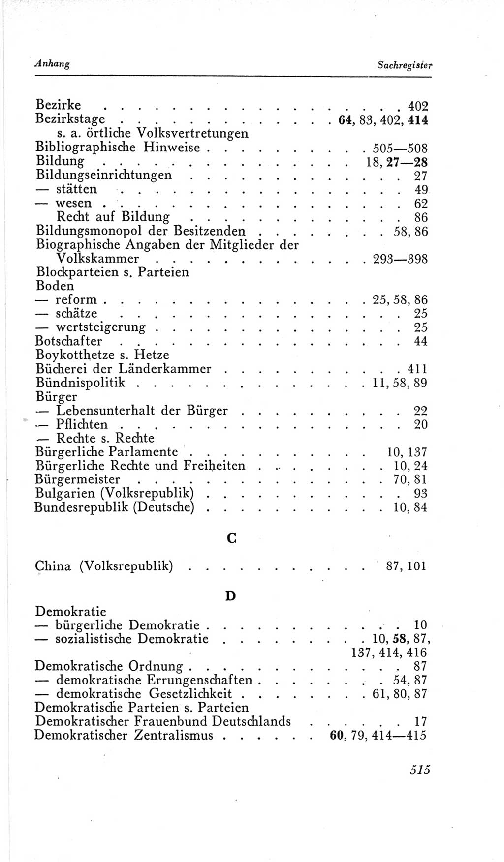 Handbuch der Volkskammer (VK) der Deutschen Demokratischen Republik (DDR), 2. Wahlperiode 1954-1958, Seite 515 (Hdb. VK. DDR, 2. WP. 1954-1958, S. 515)
