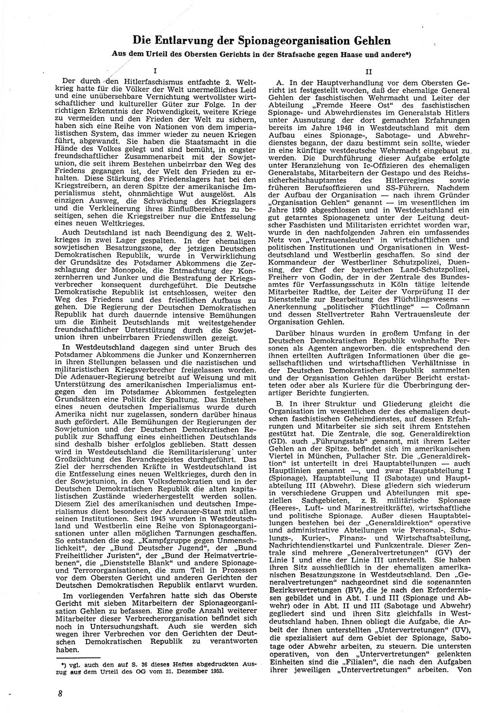 Neue Justiz (NJ), Zeitschrift für Recht und Rechtswissenschaft [Deutsche Demokratische Republik (DDR)], 8. Jahrgang 1954, Seite 8 (NJ DDR 1954, S. 8)