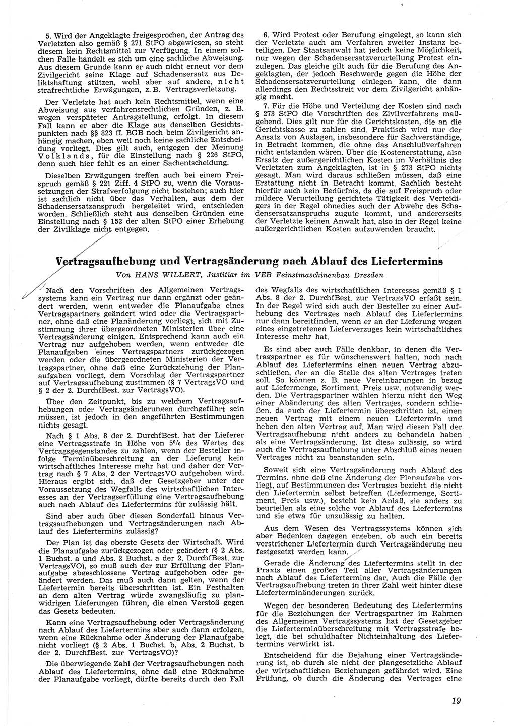 Neue Justiz (NJ), Zeitschrift für Recht und Rechtswissenschaft [Deutsche Demokratische Republik (DDR)], 8. Jahrgang 1954, Seite 19 (NJ DDR 1954, S. 19)