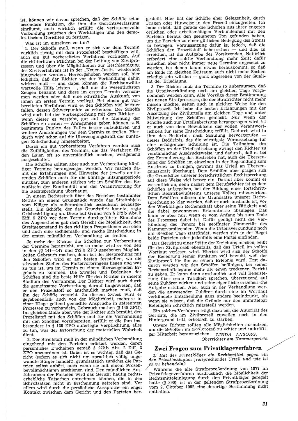 Neue Justiz (NJ), Zeitschrift für Recht und Rechtswissenschaft [Deutsche Demokratische Republik (DDR)], 8. Jahrgang 1954, Seite 21 (NJ DDR 1954, S. 21)