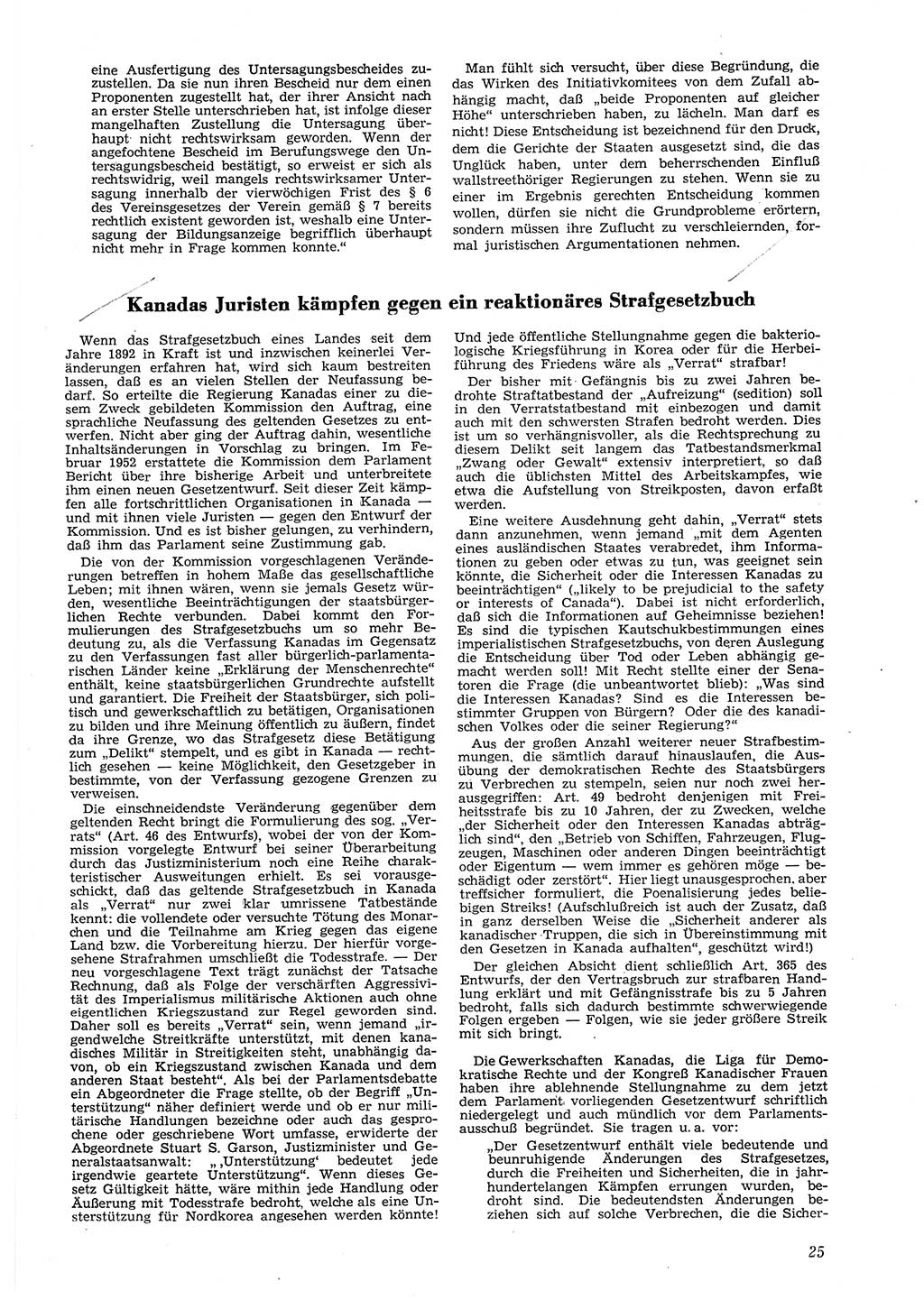 Neue Justiz (NJ), Zeitschrift für Recht und Rechtswissenschaft [Deutsche Demokratische Republik (DDR)], 8. Jahrgang 1954, Seite 25 (NJ DDR 1954, S. 25)