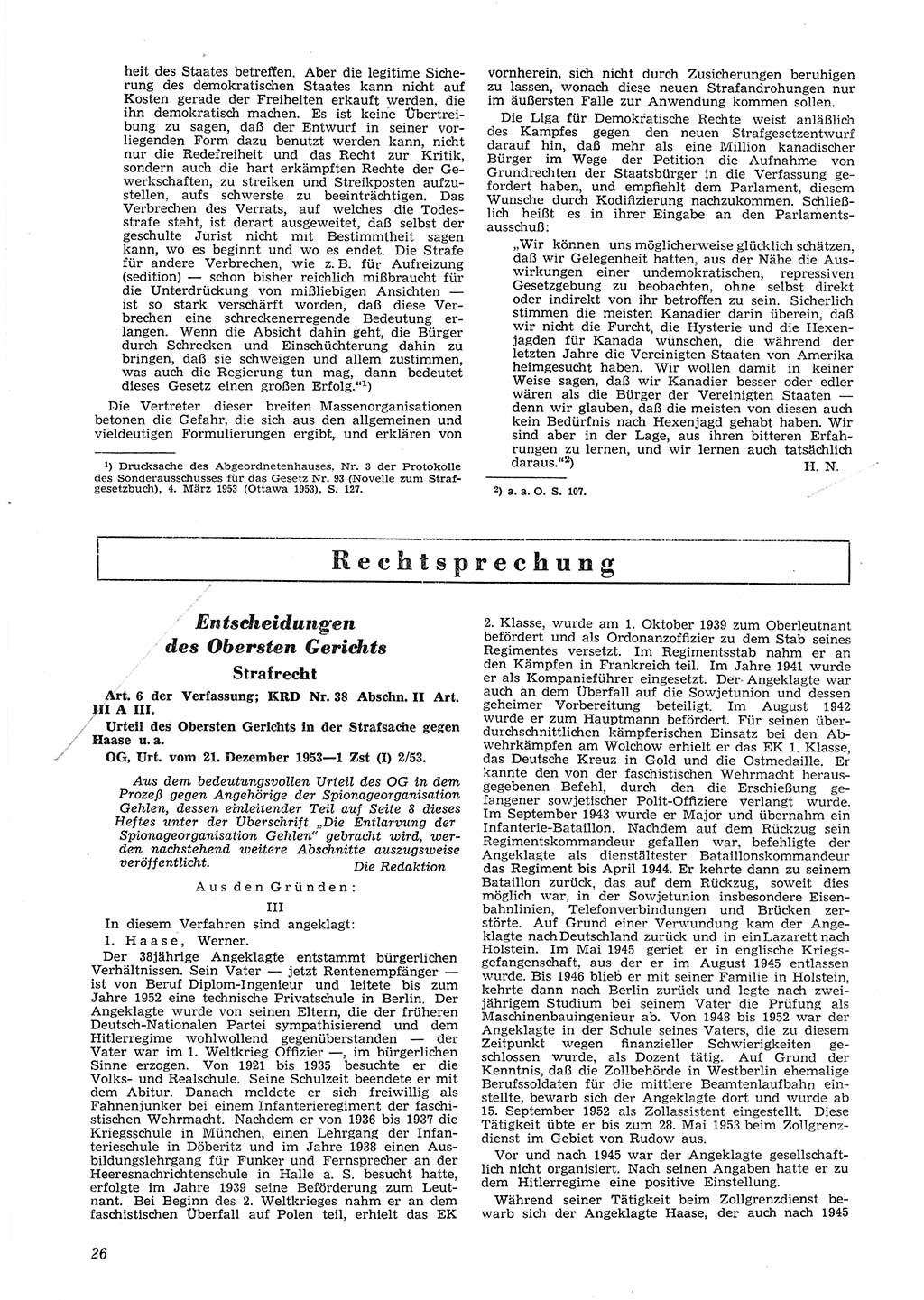Neue Justiz (NJ), Zeitschrift für Recht und Rechtswissenschaft [Deutsche Demokratische Republik (DDR)], 8. Jahrgang 1954, Seite 26 (NJ DDR 1954, S. 26)
