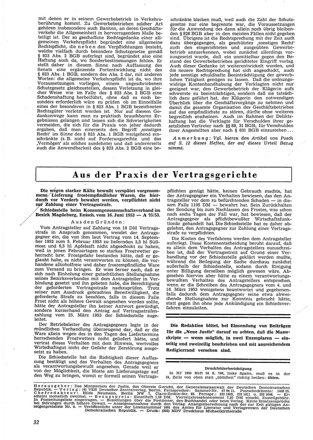 Neue Justiz (NJ), Zeitschrift für Recht und Rechtswissenschaft [Deutsche Demokratische Republik (DDR)], 8. Jahrgang 1954, Seite 32 (NJ DDR 1954, S. 32)