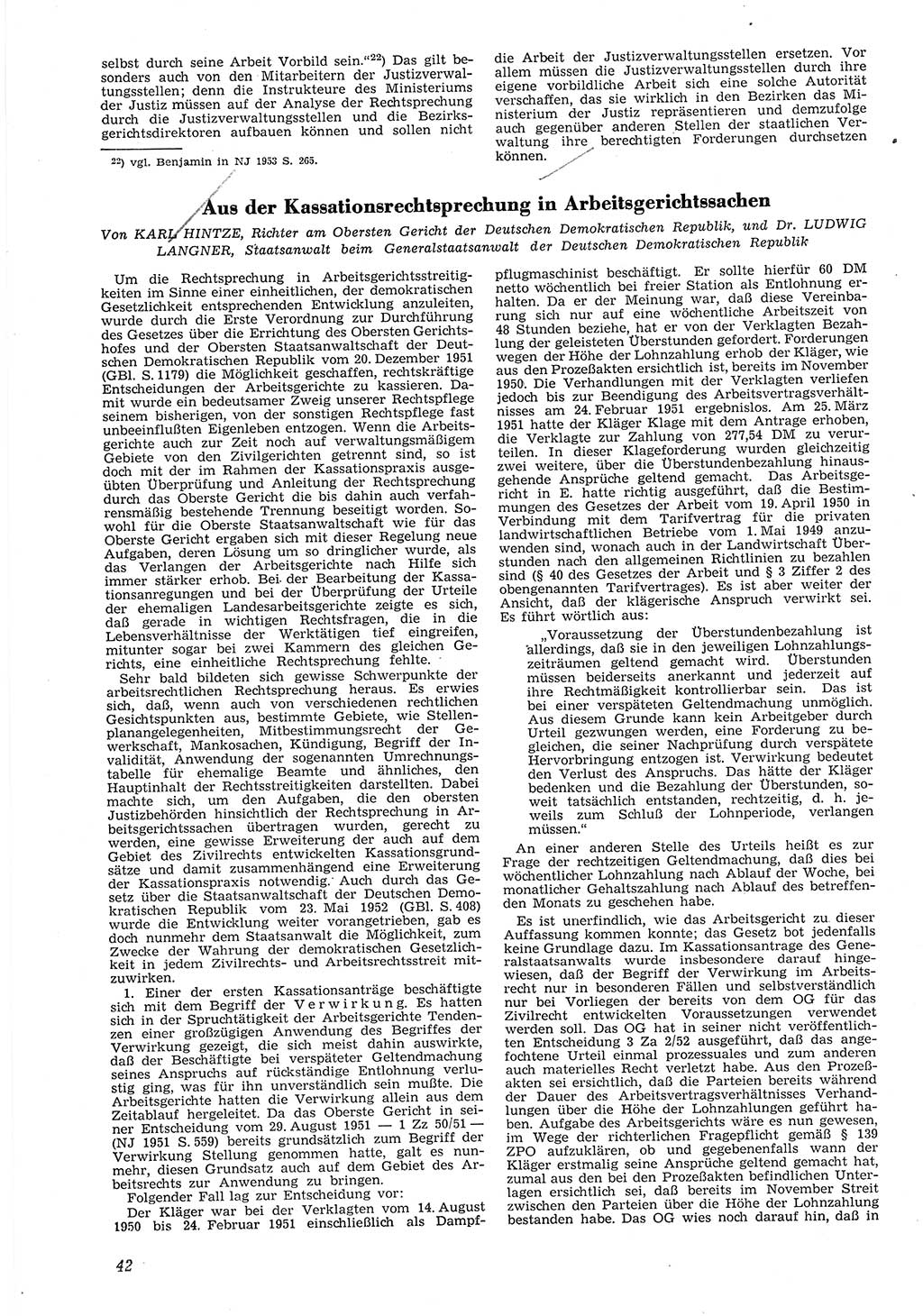 Neue Justiz (NJ), Zeitschrift für Recht und Rechtswissenschaft [Deutsche Demokratische Republik (DDR)], 8. Jahrgang 1954, Seite 42 (NJ DDR 1954, S. 42)