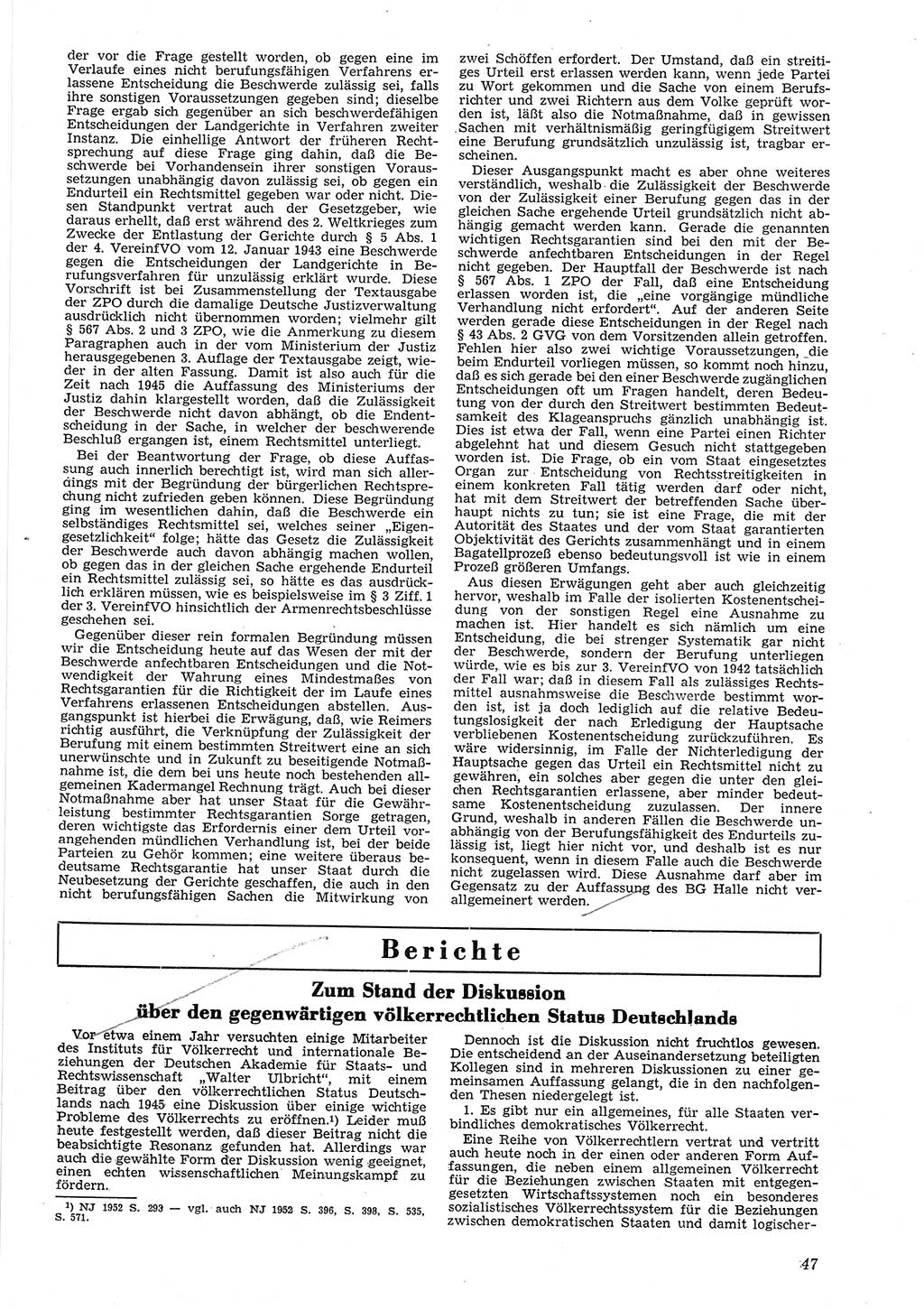 Neue Justiz (NJ), Zeitschrift für Recht und Rechtswissenschaft [Deutsche Demokratische Republik (DDR)], 8. Jahrgang 1954, Seite 47 (NJ DDR 1954, S. 47)