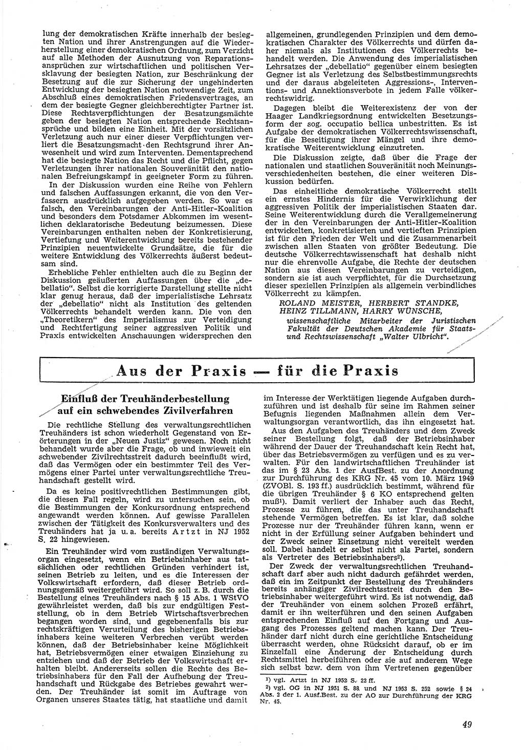 Neue Justiz (NJ), Zeitschrift für Recht und Rechtswissenschaft [Deutsche Demokratische Republik (DDR)], 8. Jahrgang 1954, Seite 49 (NJ DDR 1954, S. 49)