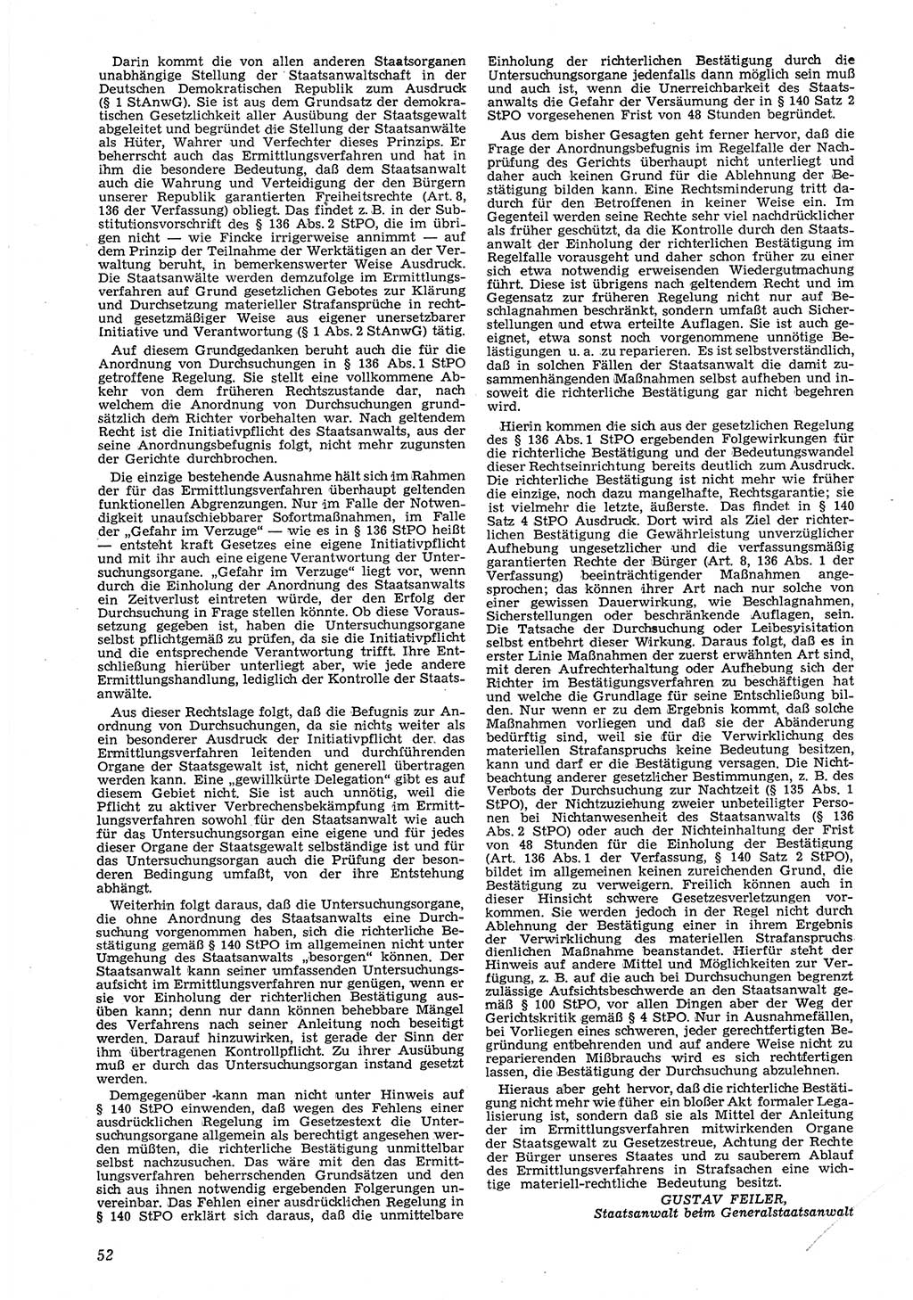 Neue Justiz (NJ), Zeitschrift für Recht und Rechtswissenschaft [Deutsche Demokratische Republik (DDR)], 8. Jahrgang 1954, Seite 52 (NJ DDR 1954, S. 52)