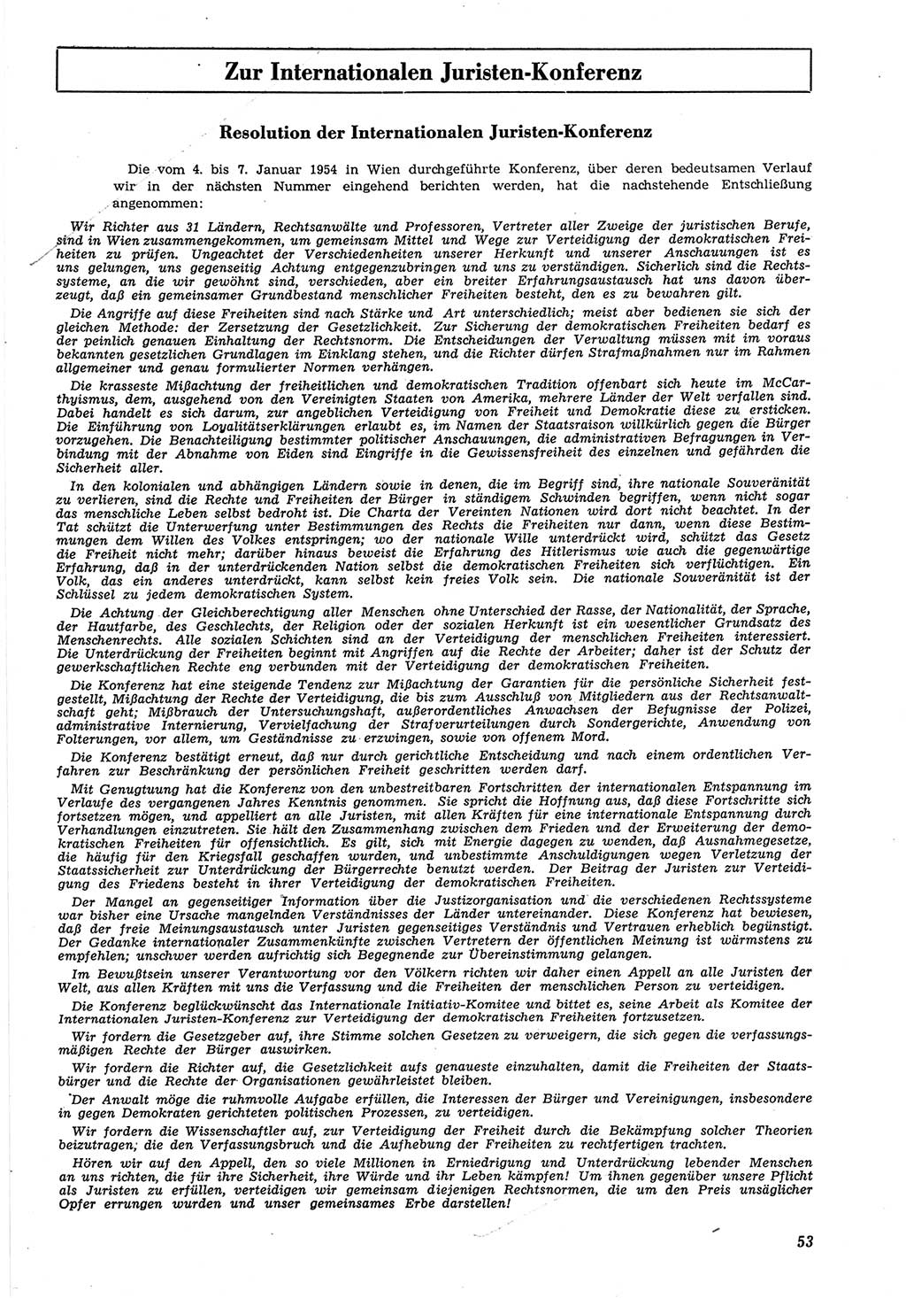 Neue Justiz (NJ), Zeitschrift für Recht und Rechtswissenschaft [Deutsche Demokratische Republik (DDR)], 8. Jahrgang 1954, Seite 53 (NJ DDR 1954, S. 53)