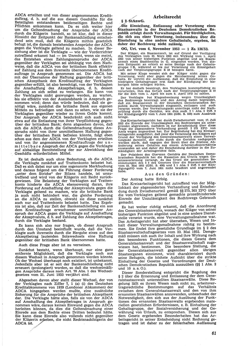 Neue Justiz (NJ), Zeitschrift für Recht und Rechtswissenschaft [Deutsche Demokratische Republik (DDR)], 8. Jahrgang 1954, Seite 61 (NJ DDR 1954, S. 61)